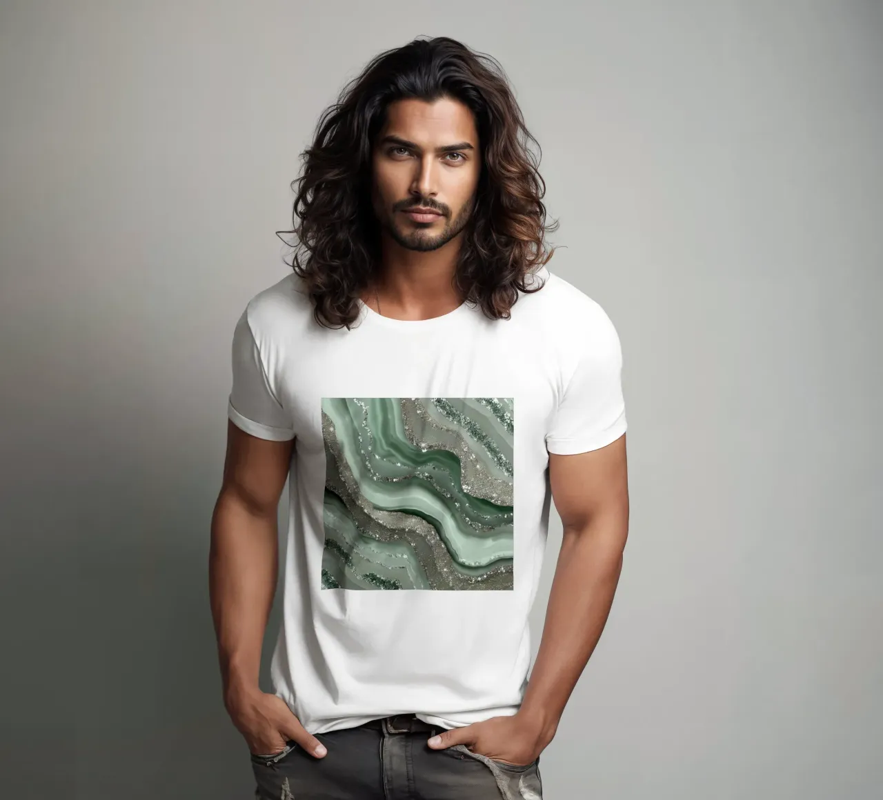 Glam Sage Green Agate Texture t-shirt by Gemstone Textures