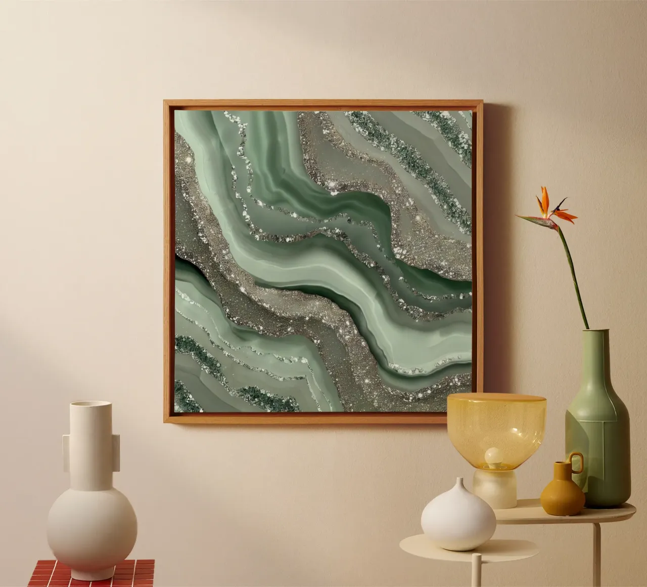 Glam Sage Green Agate Texture canvas by Gemstone Textures