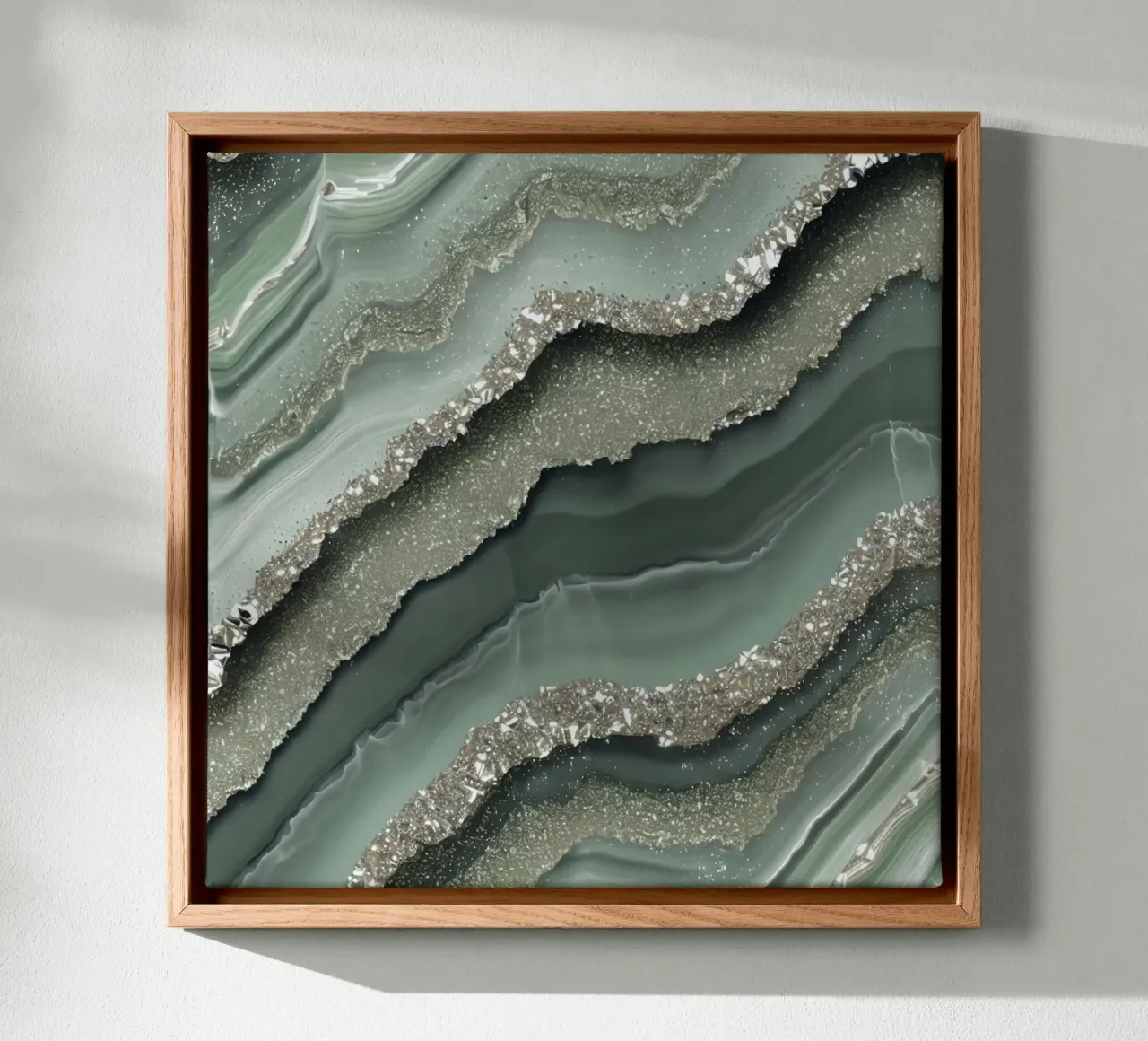 Glam Sage Green Agate Texture canvas with Floater frame by Gemstone Textures