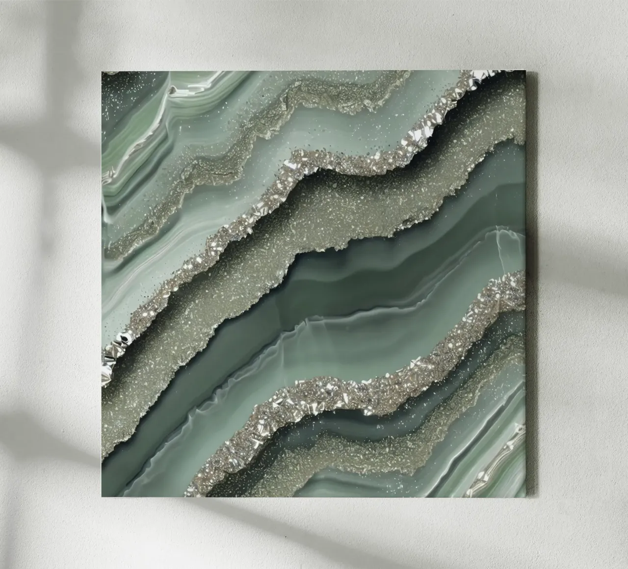 Glam Sage Green Agate Texture canvas with Floater frame by Gemstone Textures