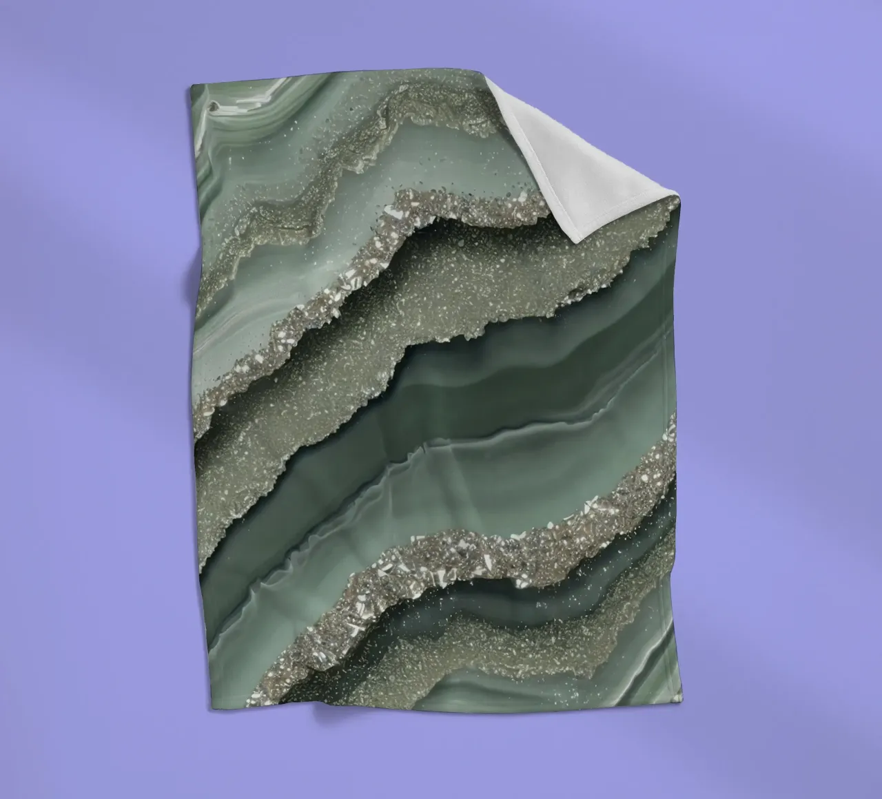 Glam Sage Green Agate Texture fleece blanket by Gemstone Textures