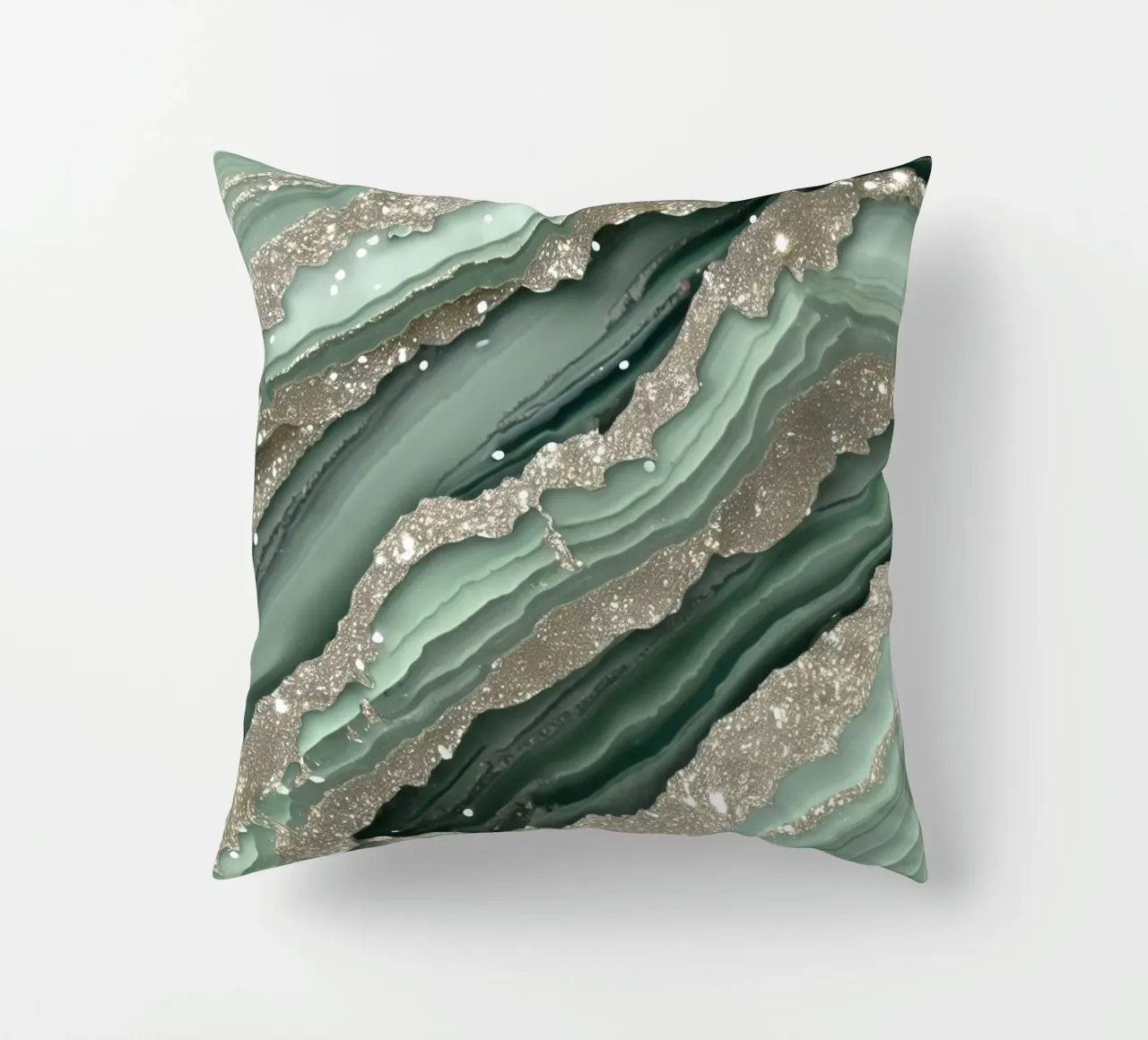 Glam Sage Green Agate Texture decorative cushion by Gemstone Textures