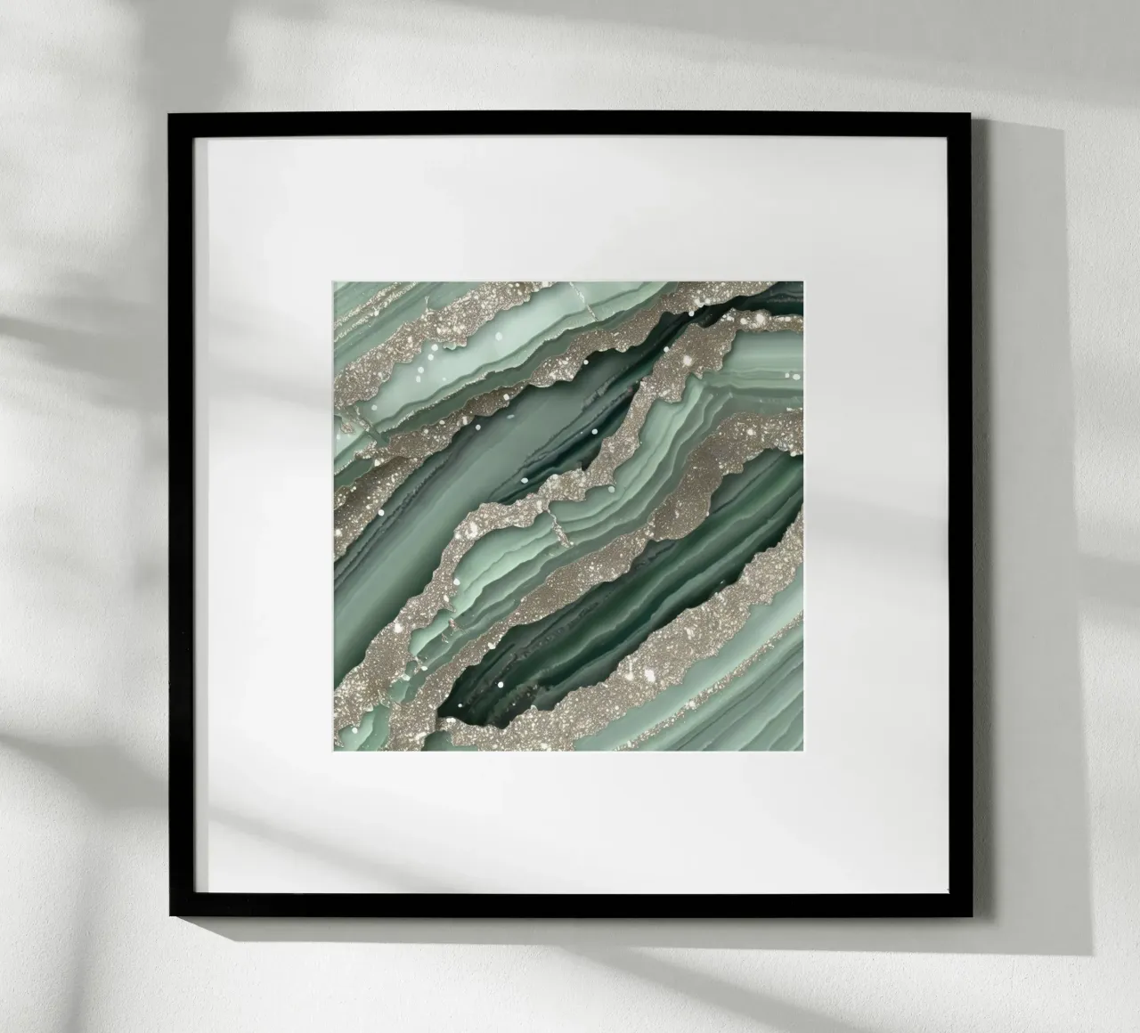 Glam Sage Vert Texture Agate poster avec cadre en bois de Gemstone Textures