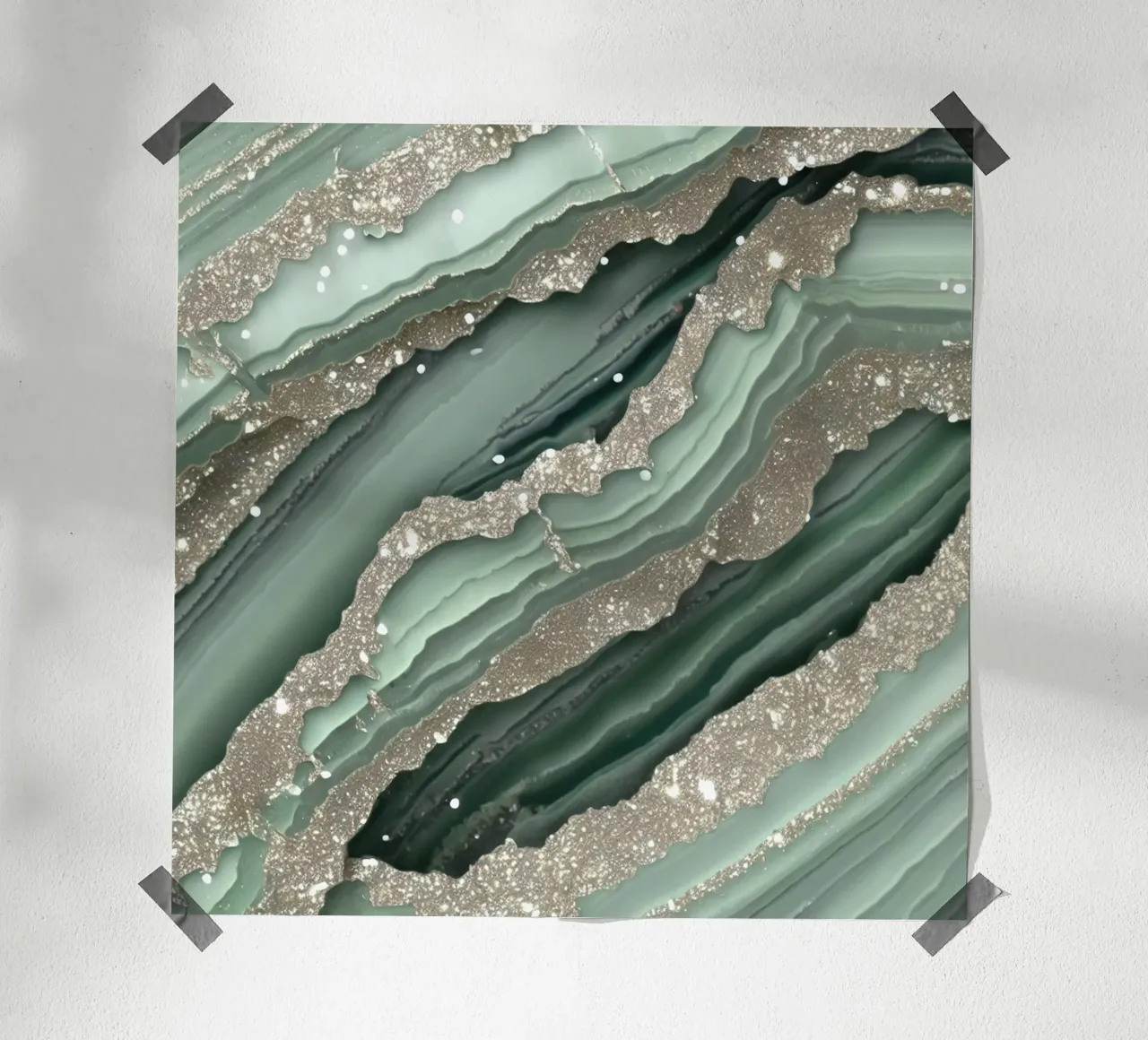 Glam Sage Vert Texture Agate poster avec cadre en bois de Gemstone Textures