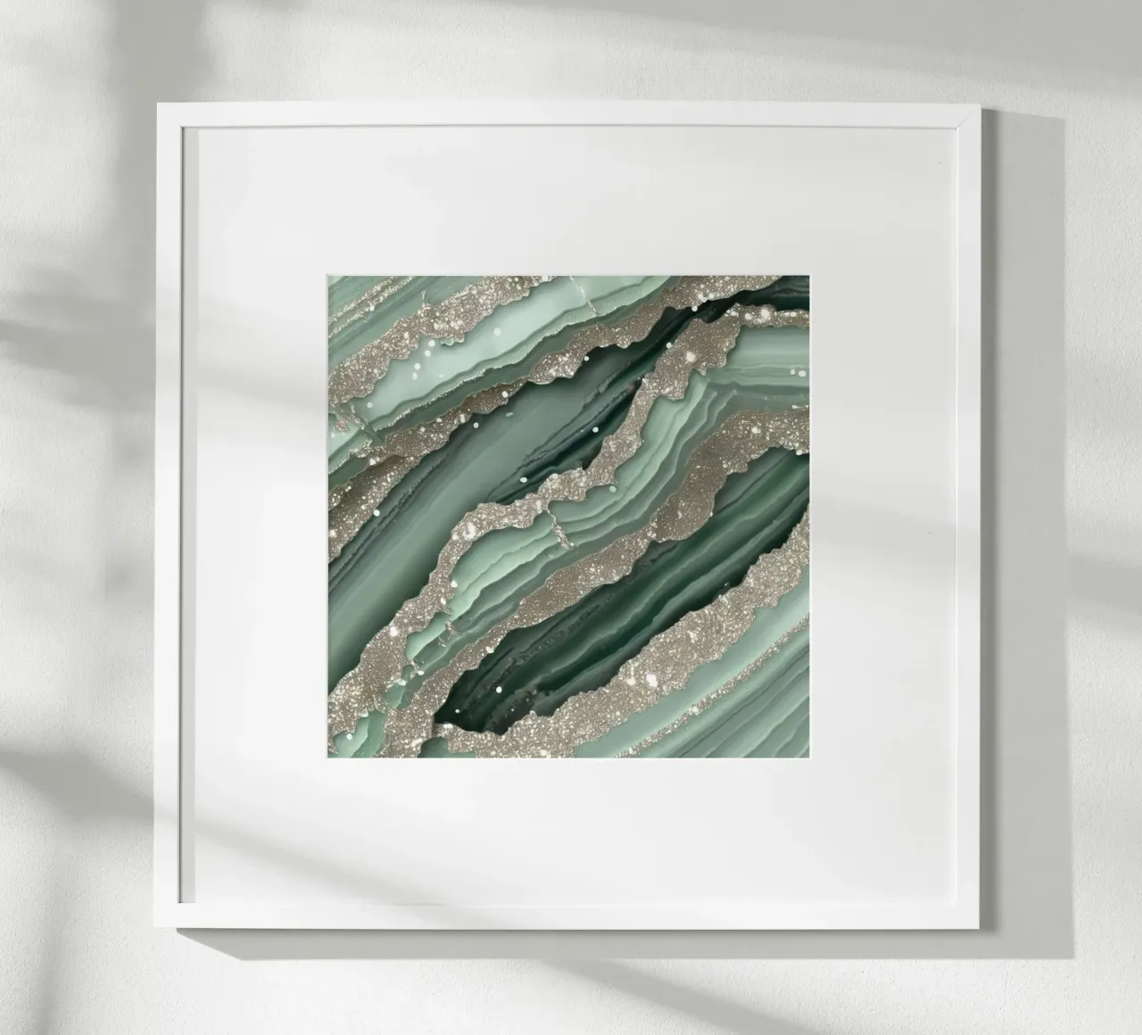 Glam Sage Vert Texture Agate poster avec cadre en bois de Gemstone Textures