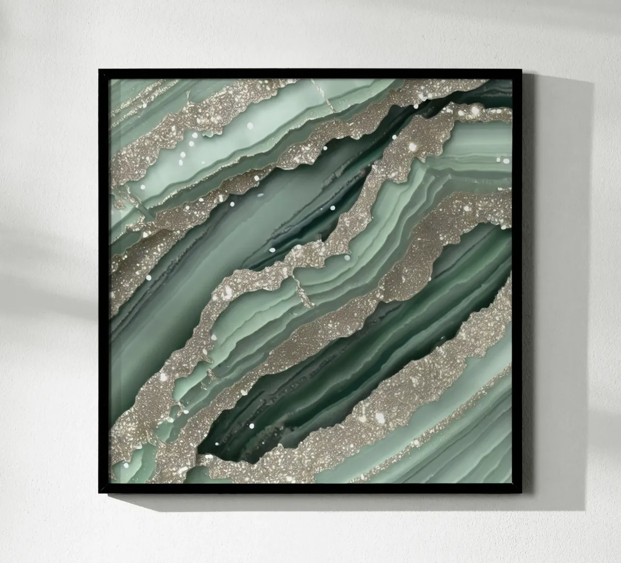 Glam Sage Vert Texture Agate poster avec cadre en bois de Gemstone Textures
