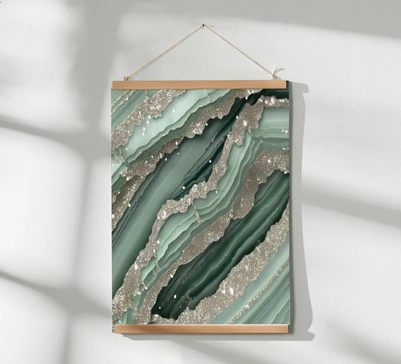 Glam Sage Vert Texture Agate poster avec cadre en bois de Gemstone Textures