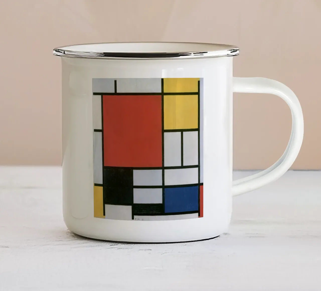 Piet Mondrian, Composizione in rosso, giallo, blu e nero tazza in smalto da William Store