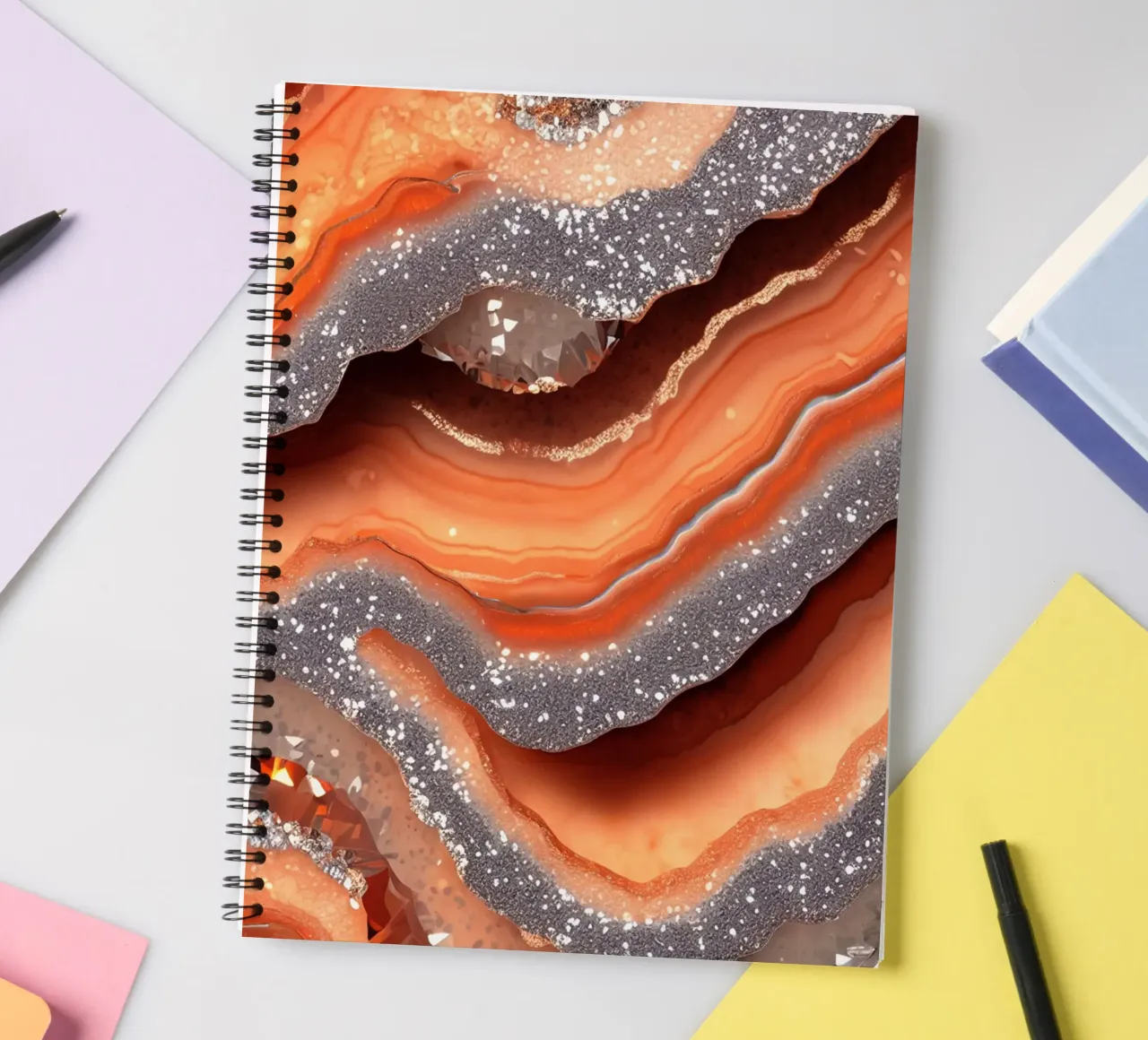 Glam Orange Agate Texture spiral notebook by Gemstone Textures