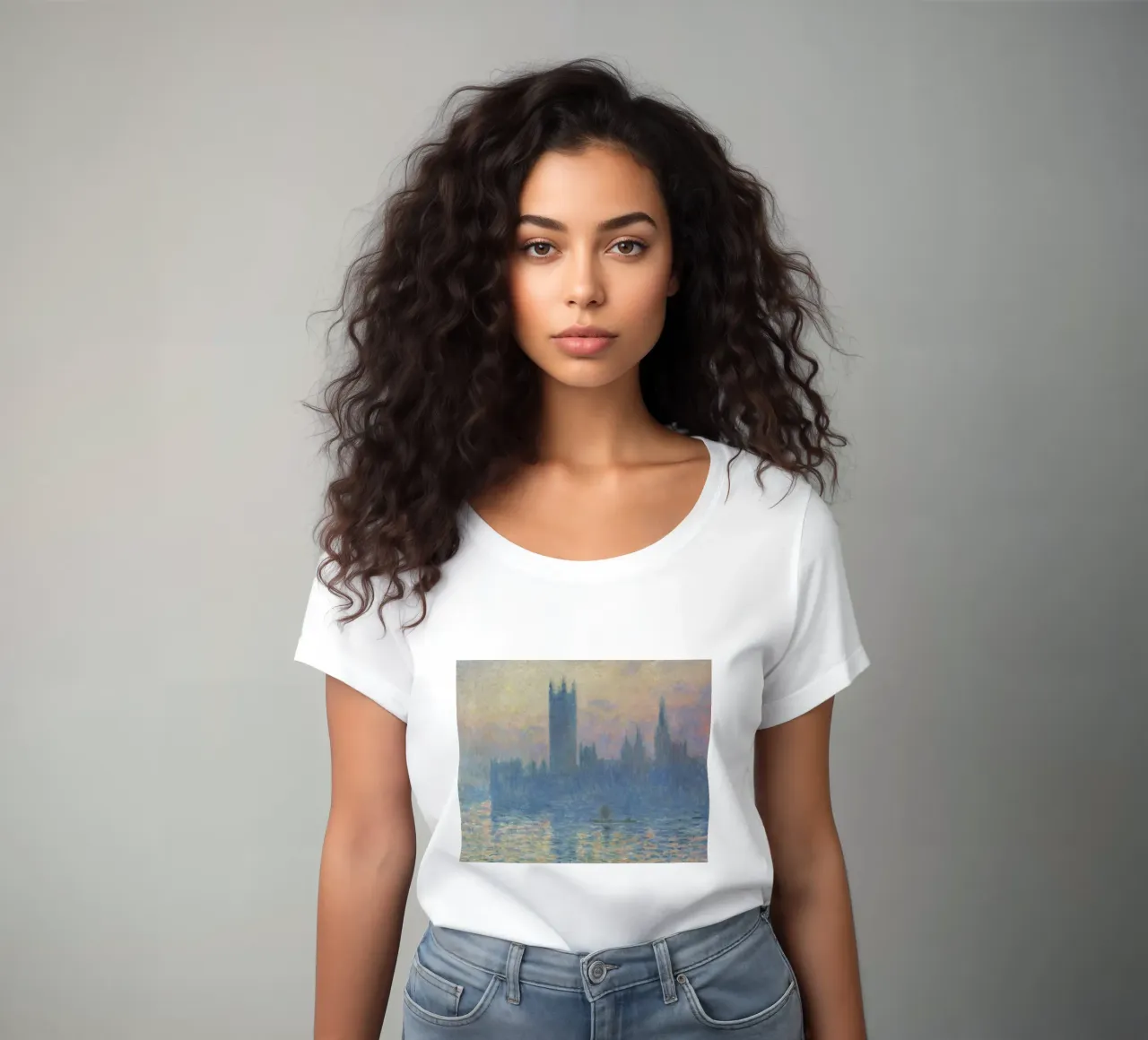 Claude Monet - Les Chambres du Parlement, coucher de soleil t-shirt ajusté pour femmes de William Store