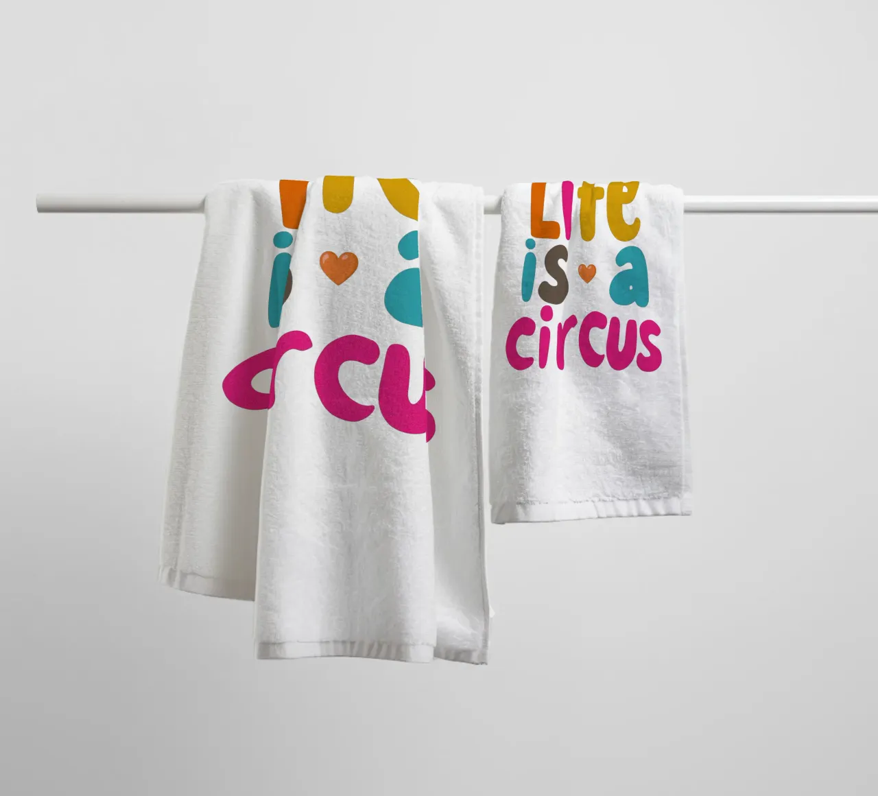 "Life is a Circus" Colourful view towel by Carinaprint