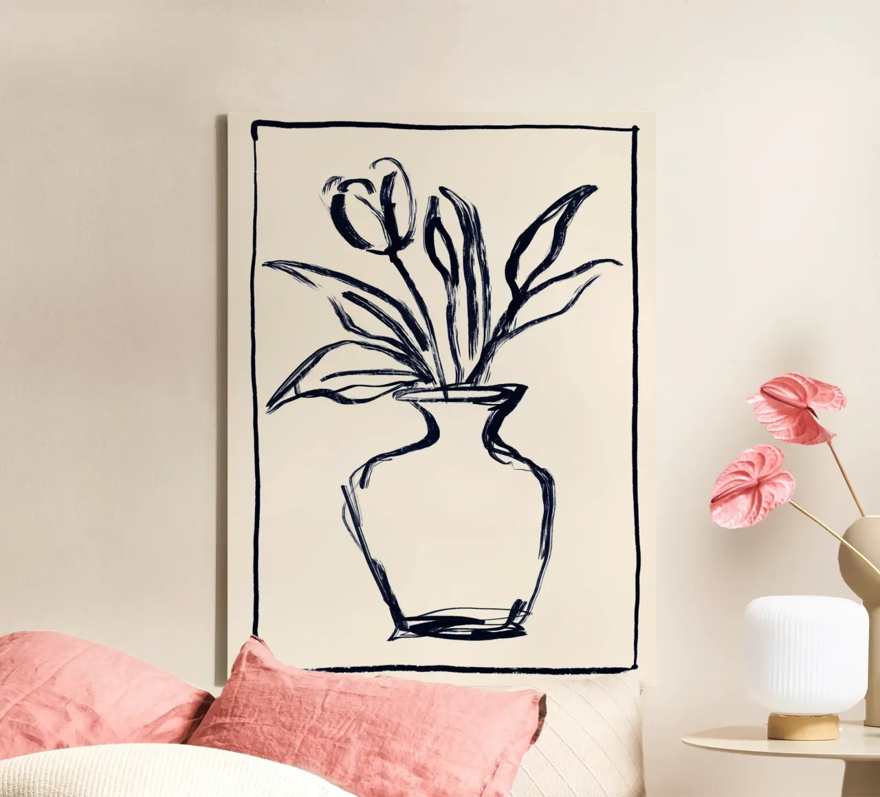 Fiore minimale in un vaso tela con Cornice a cassetta da ThingDesign