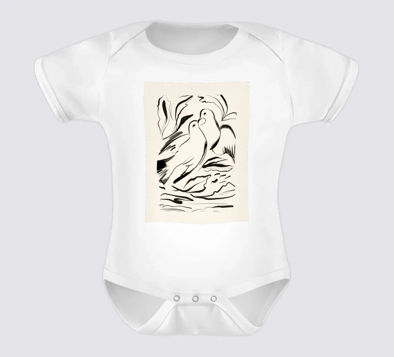 Minimalist Birds short-sleeve baby romper by ThingDesign