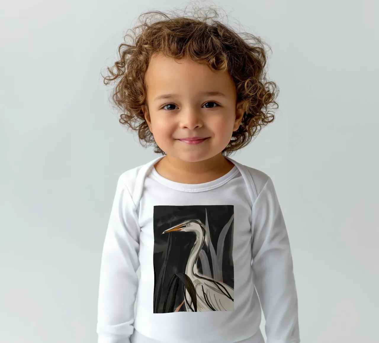 Minimalist Bird 2 long-sleeve baby romper by ThingDesign