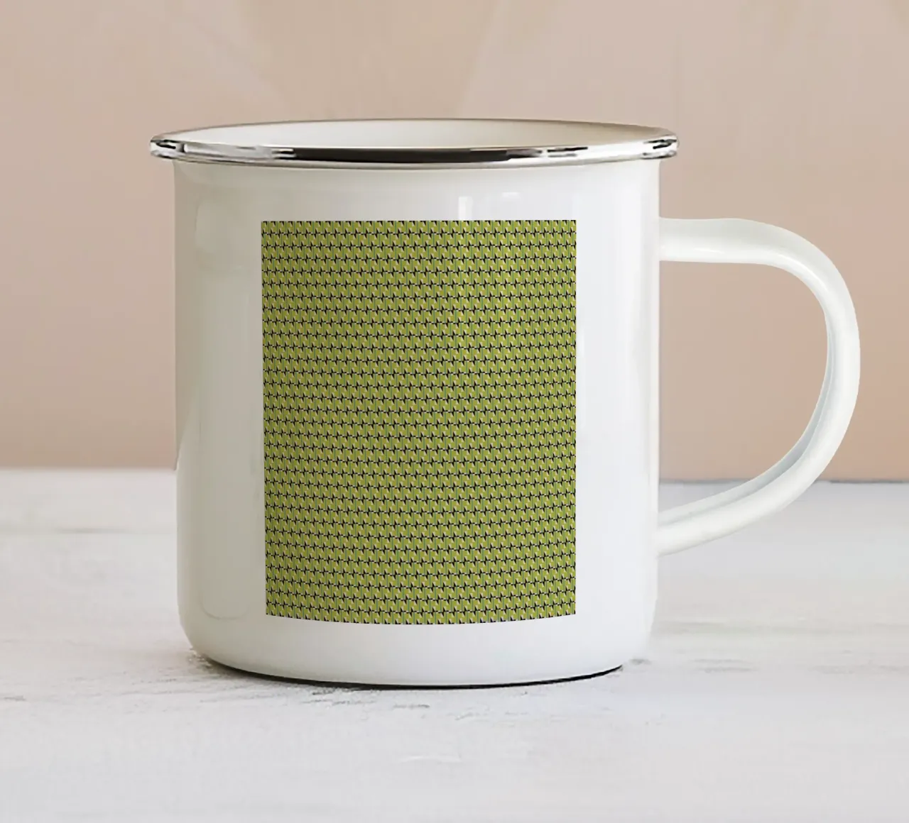 Motivo geometrico verde bianco nero tazza in smalto da Little Dean