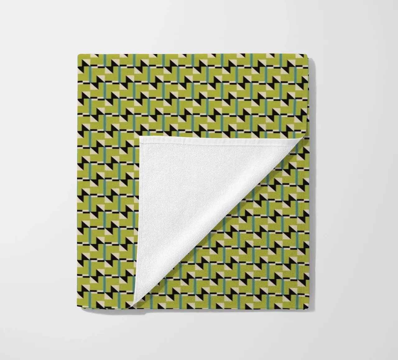 Green geometrical black white pattern beach towel by Little Dean
