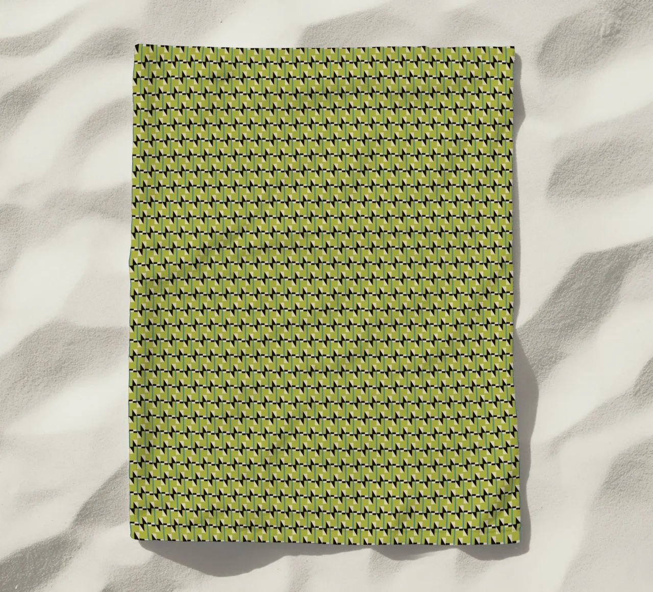 Green geometrical black white pattern beach towel by Little Dean