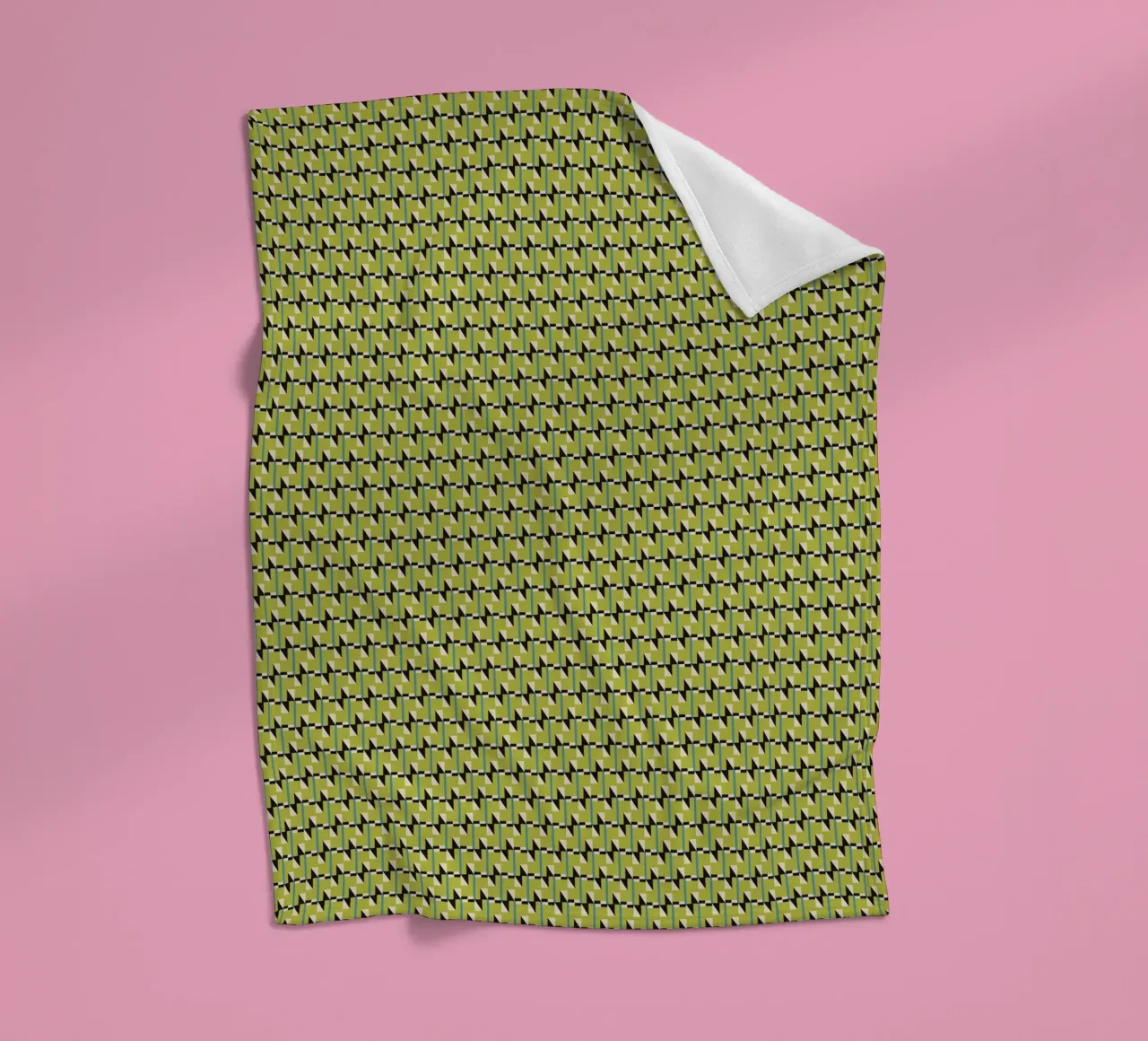Green geometrical black white pattern fleece blanket by Little Dean