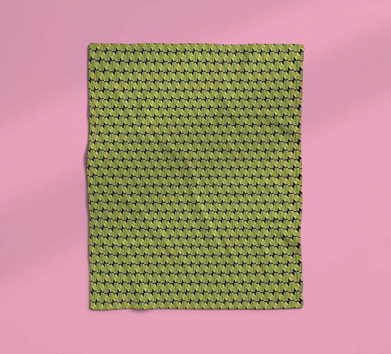 Green geometrical black white pattern fleece blanket by Little Dean