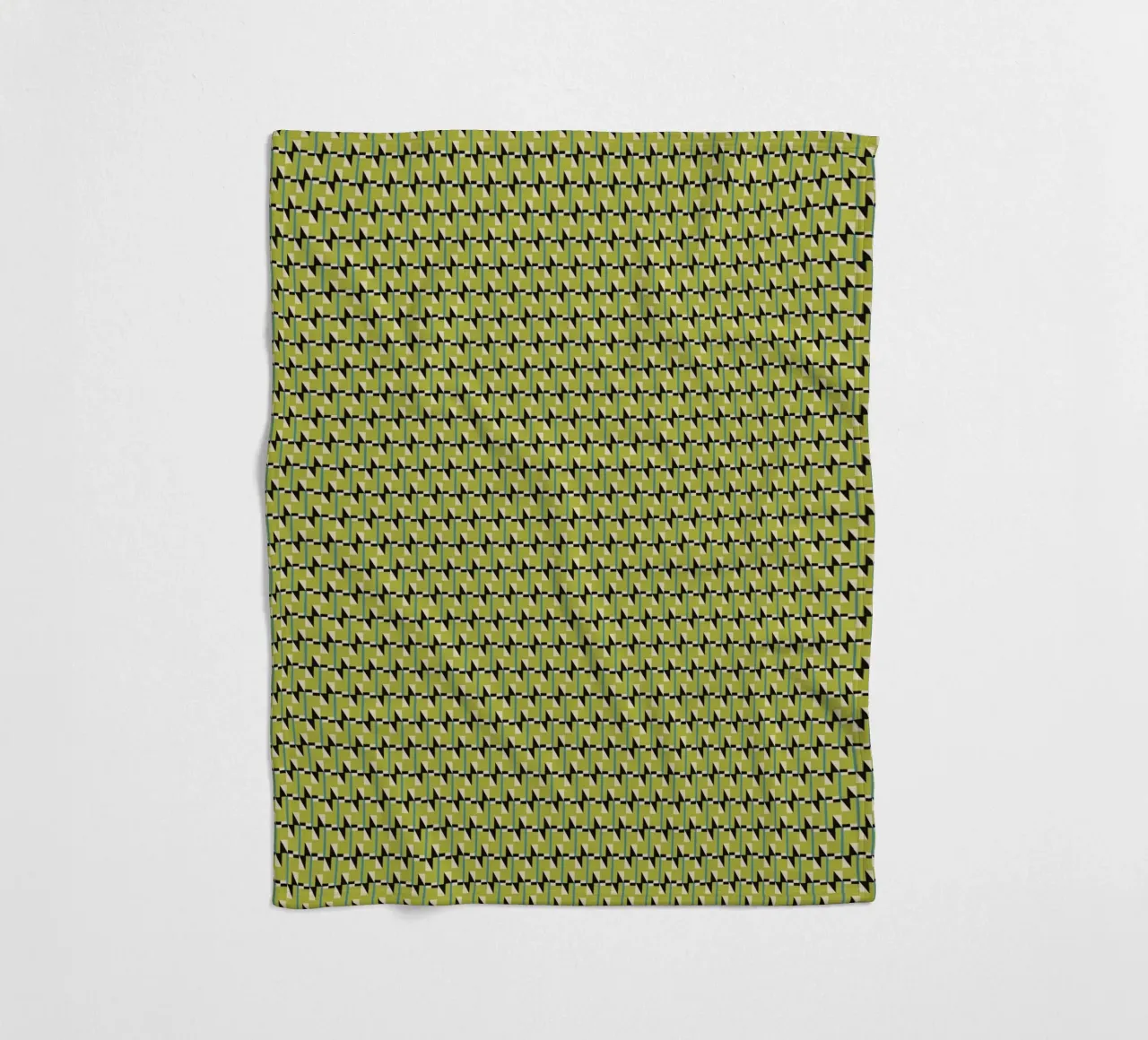 Green geometrical black white pattern fleece blanket by Little Dean