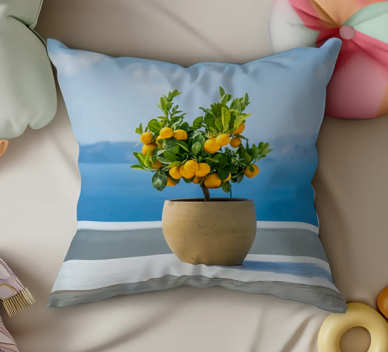 Lemon Tree, Greece, Greek Islands Poster, Lemon Print Decor decorative cushion by TheTravelClub