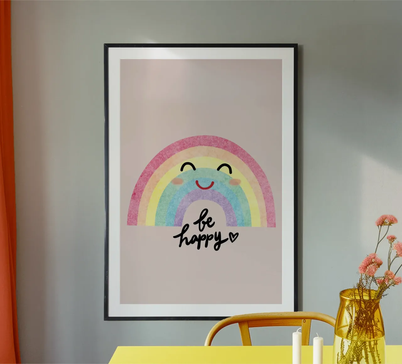 be happy poster con telaio in legno da AESTHETIC VIBES by Isabel