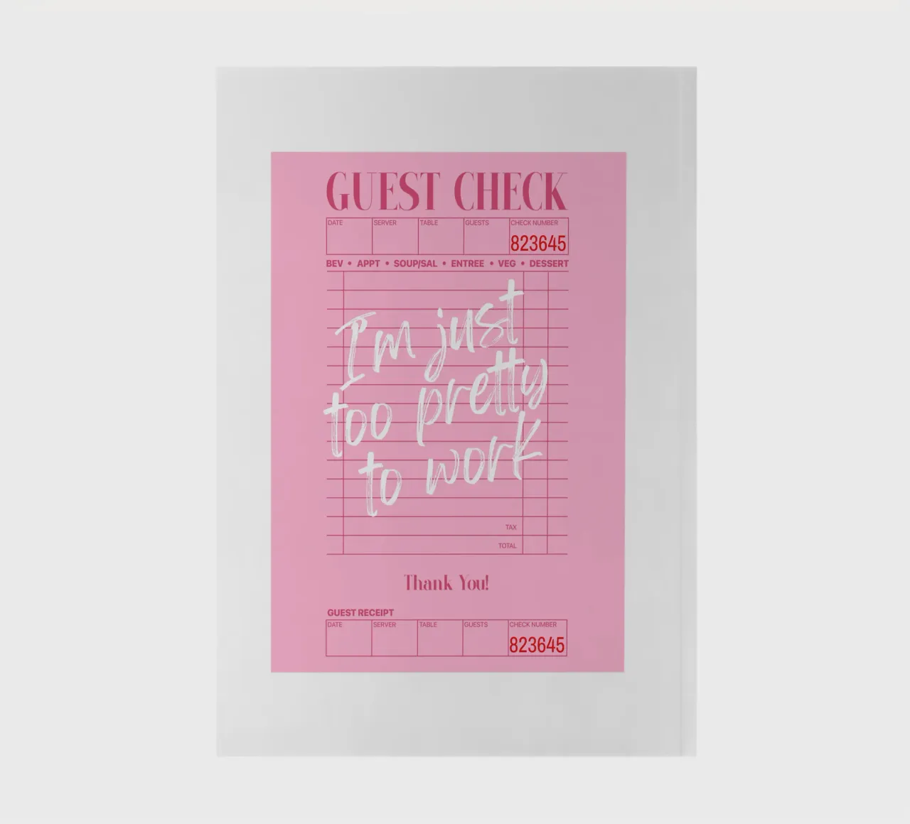 Ich bin einfach zu hübsch zum Arbeiten, Guest Check Poster, Retro Art Notizbuch von Coquette Club