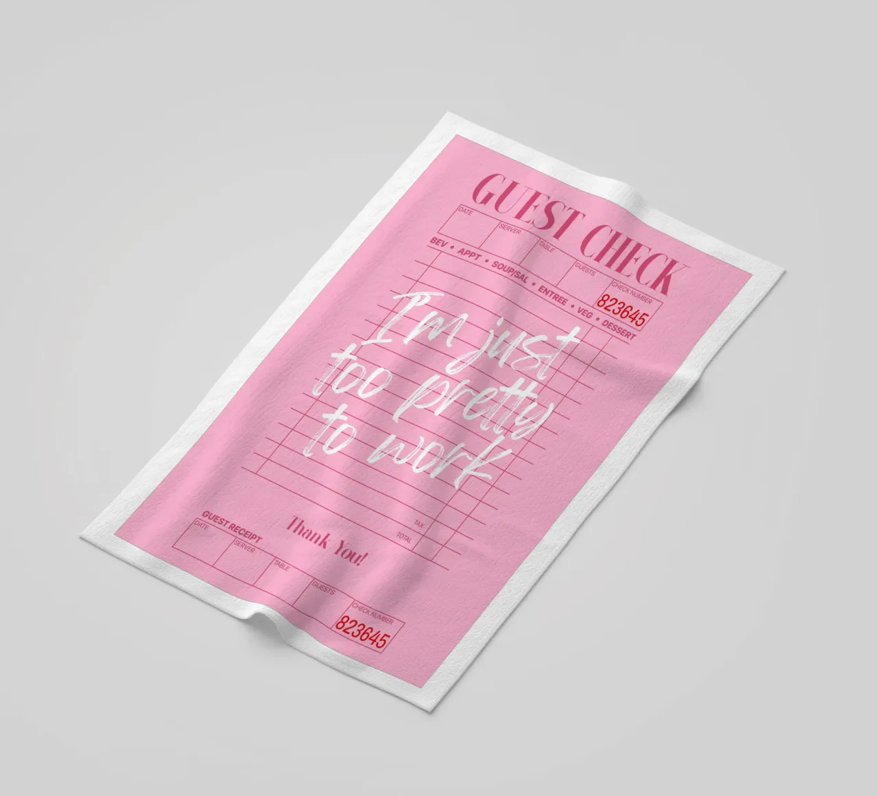 I'm just too pretty to work, Guest check poster, Retro Art beach towel by Coquette Club
