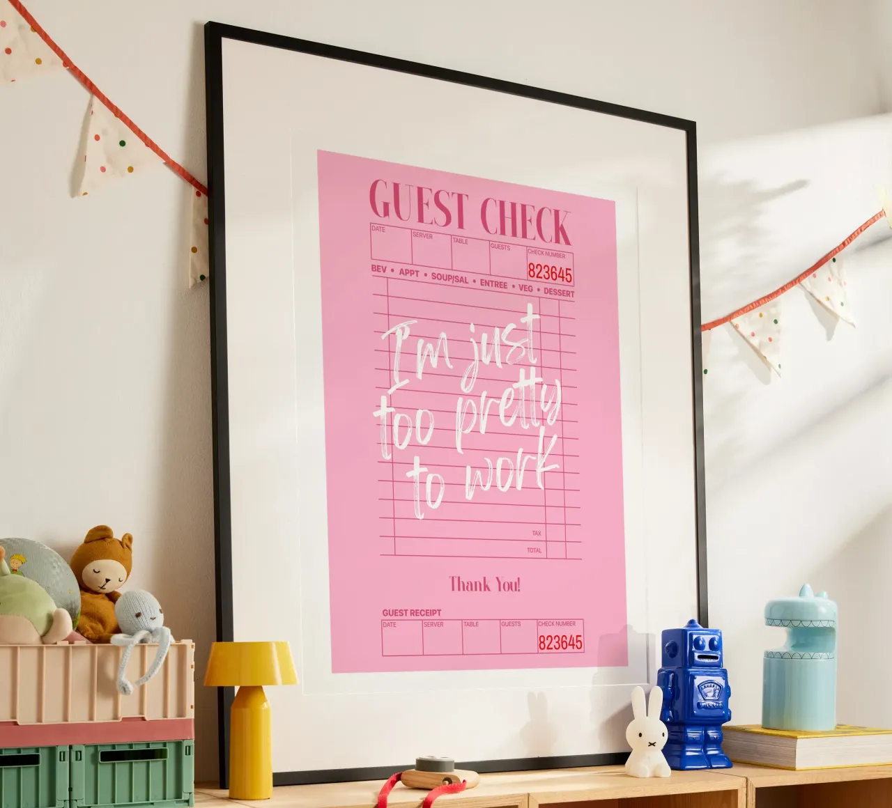 I'm just too pretty to work, Guest check poster, Retro Art hahnemühle by Coquette Club