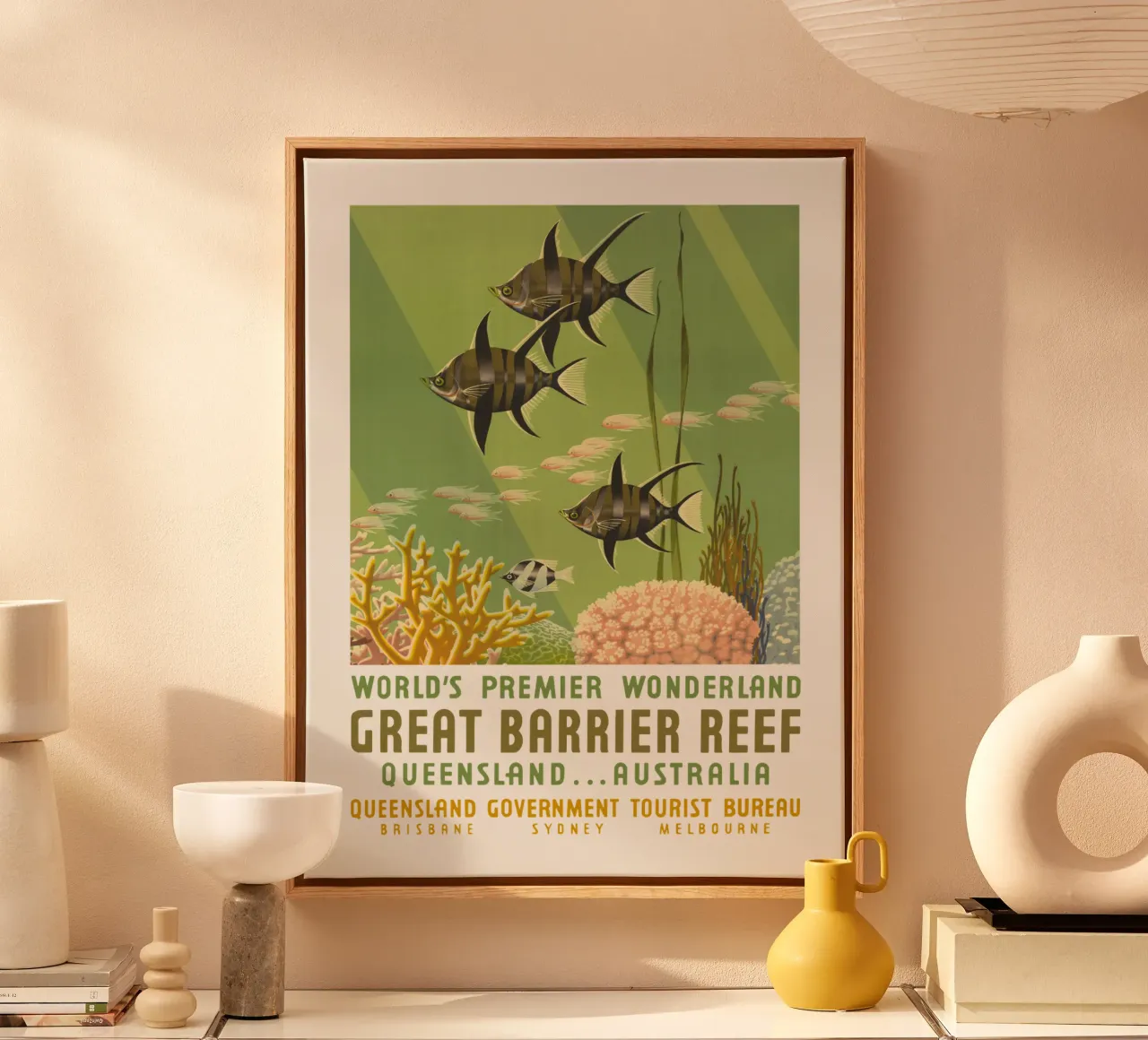 Groot Barrièrerif, Queensland, Australië canvas met Baklijst van Vintagrafica