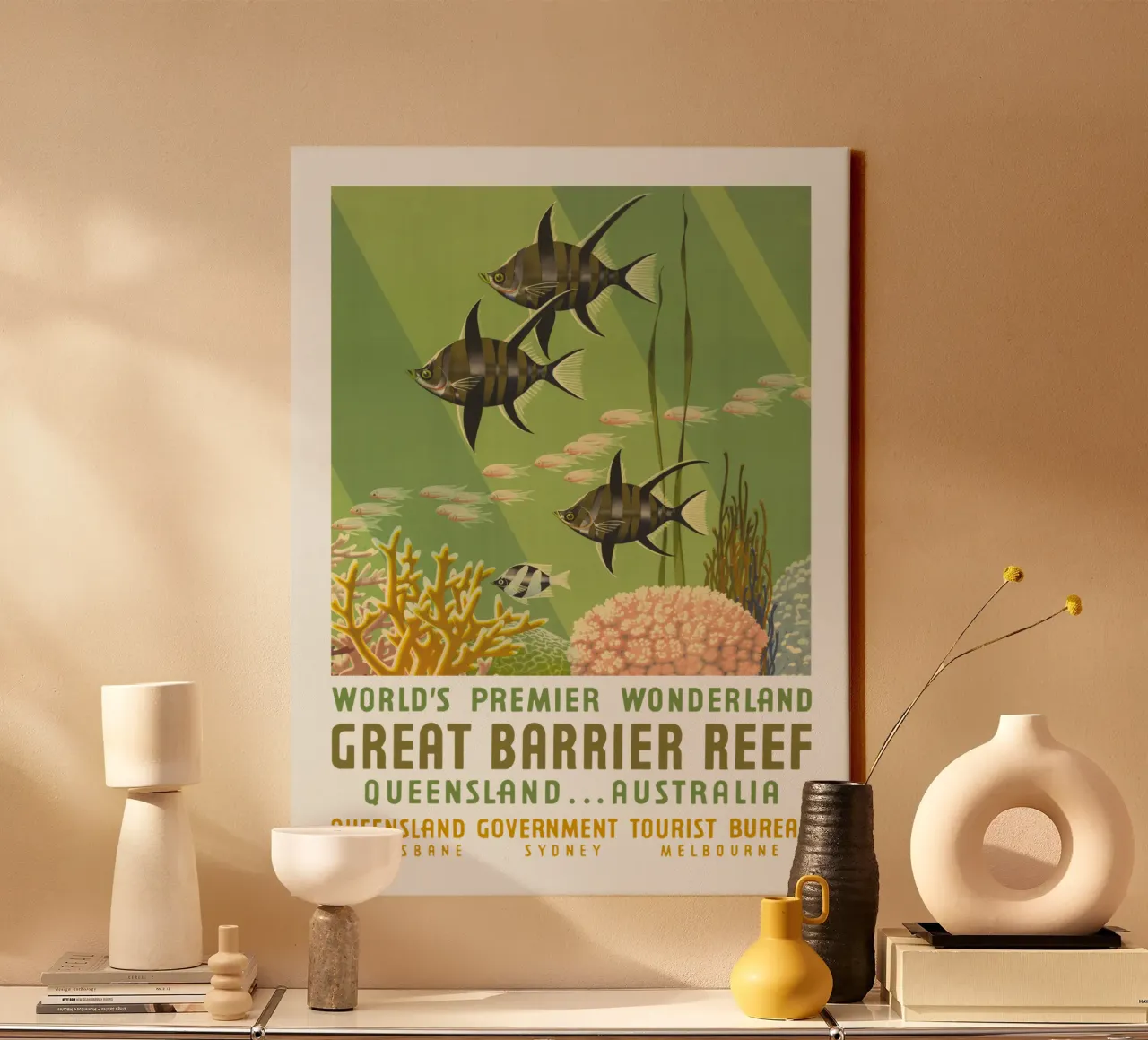 Groot Barrièrerif, Queensland, Australië canvas met Baklijst van Vintagrafica
