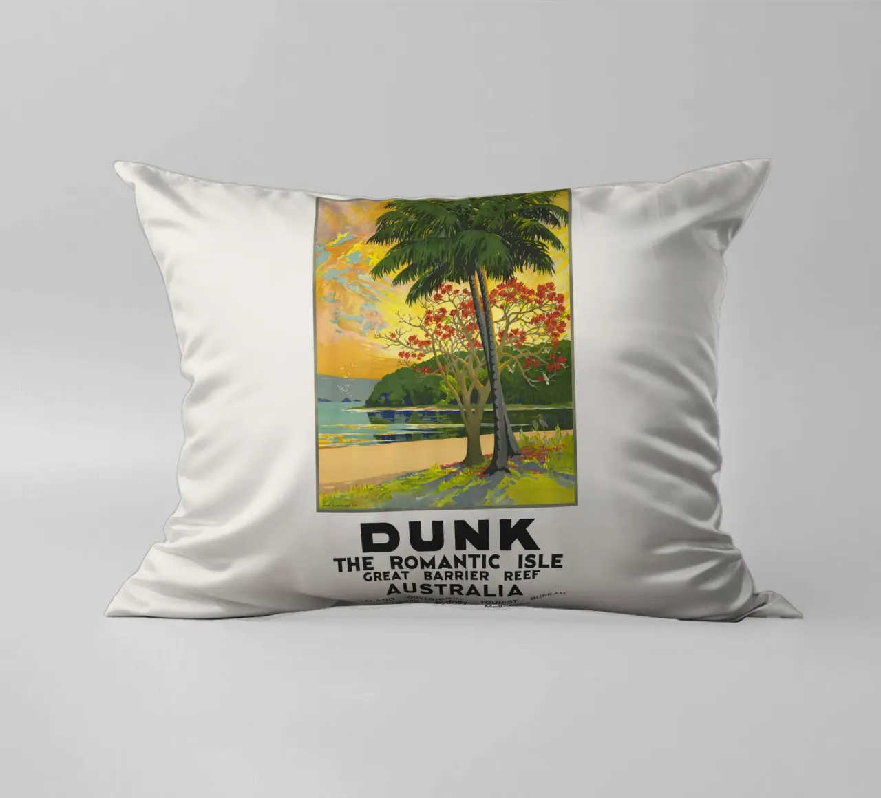 Dunk Island - Great Barrier Reef, Australia decorative cushion by Vintagrafica