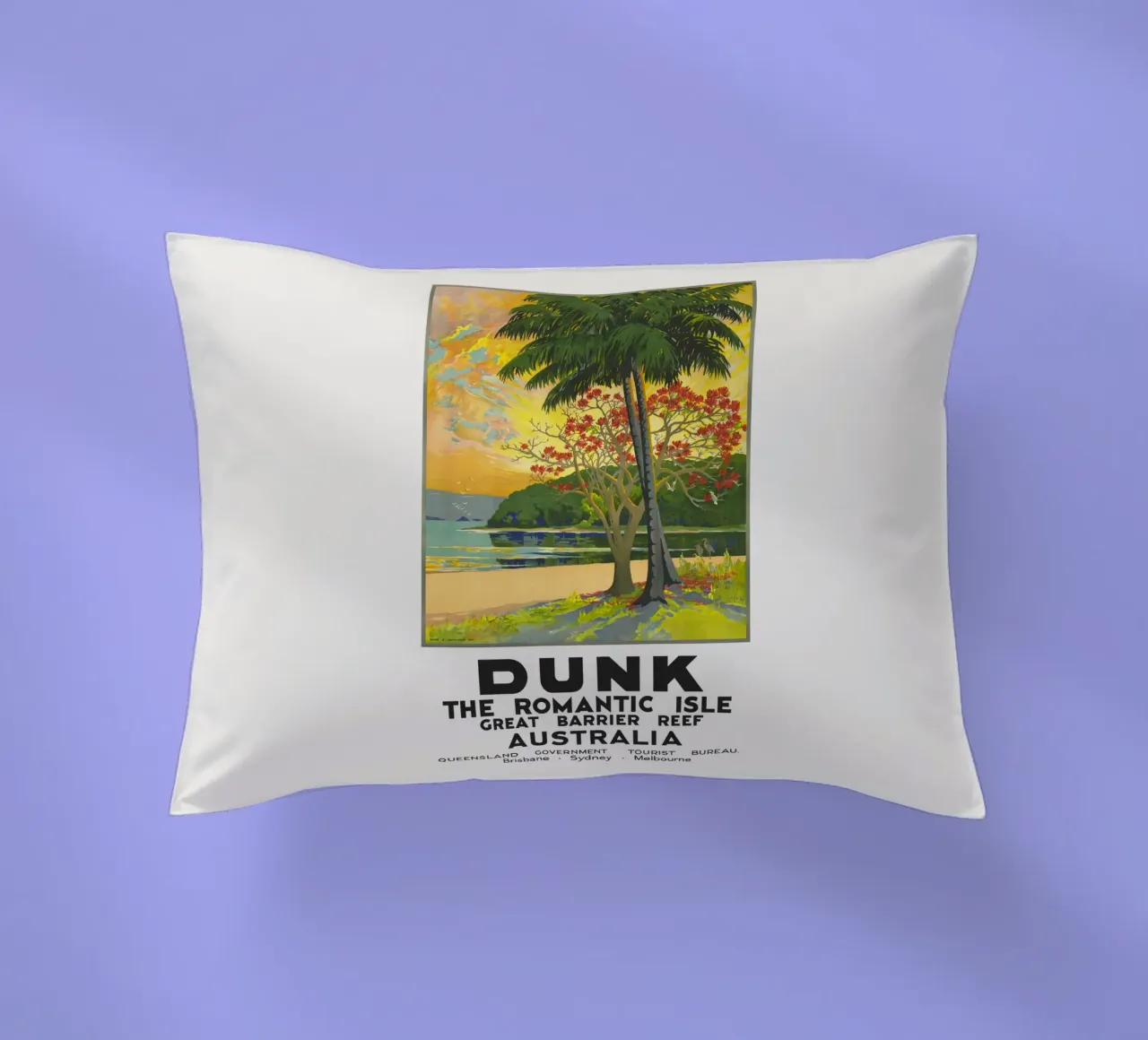 Dunk Island - Great Barrier Reef, Australia decorative cushion by Vintagrafica