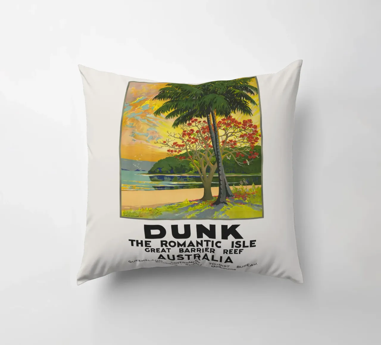 Dunk Island - Great Barrier Reef, Australia decorative cushion by Vintagrafica