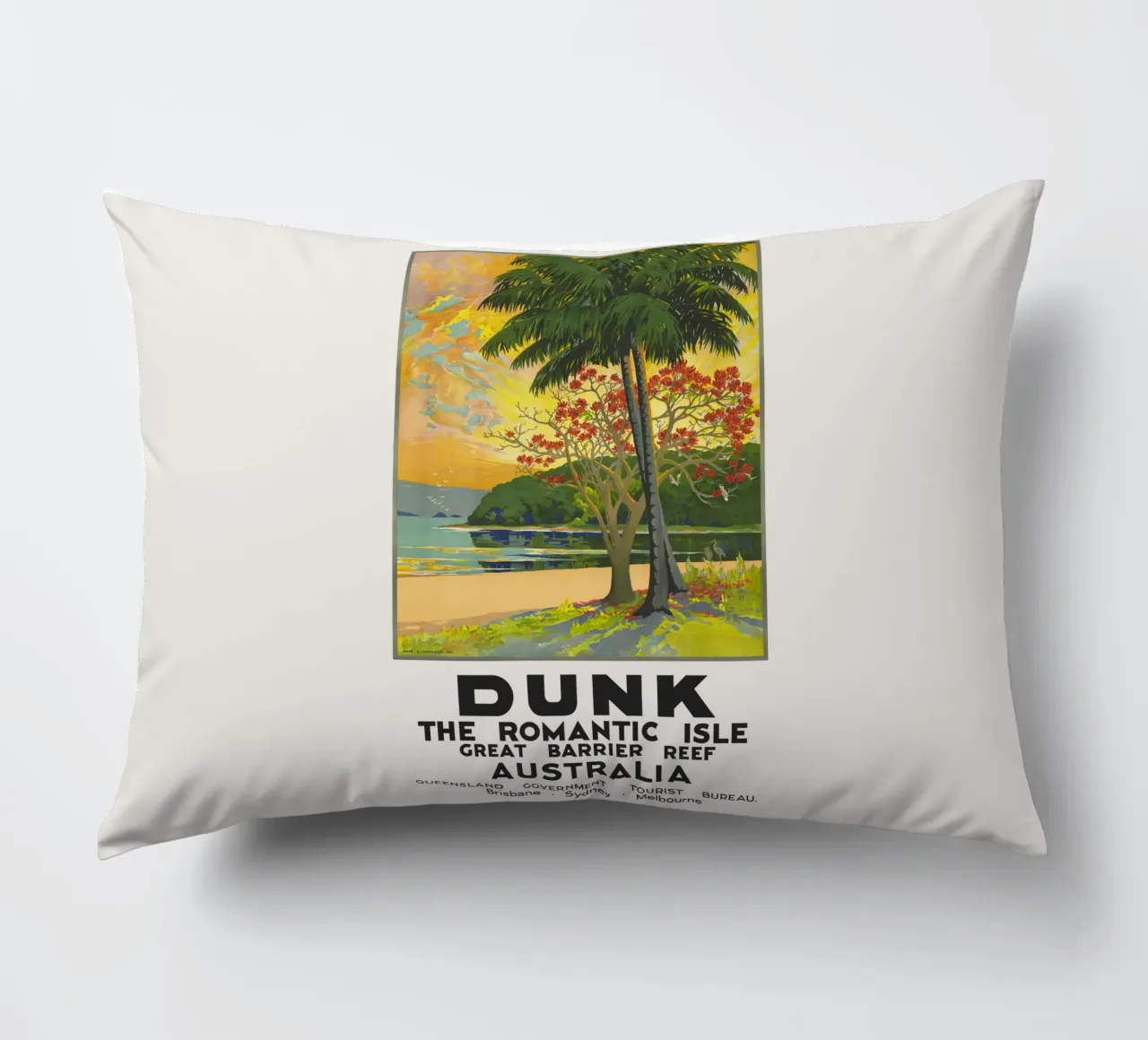 Dunk Island - Great Barrier Reef, Australia decorative cushion by Vintagrafica