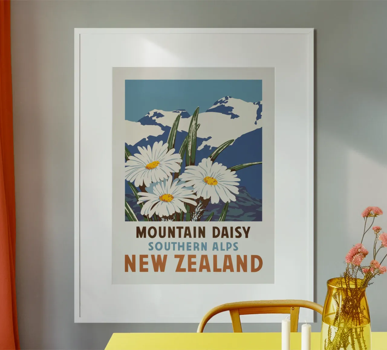 Margherita di montagna, Alpi meridionali, Nuova Zelanda poster da Vintagrafica