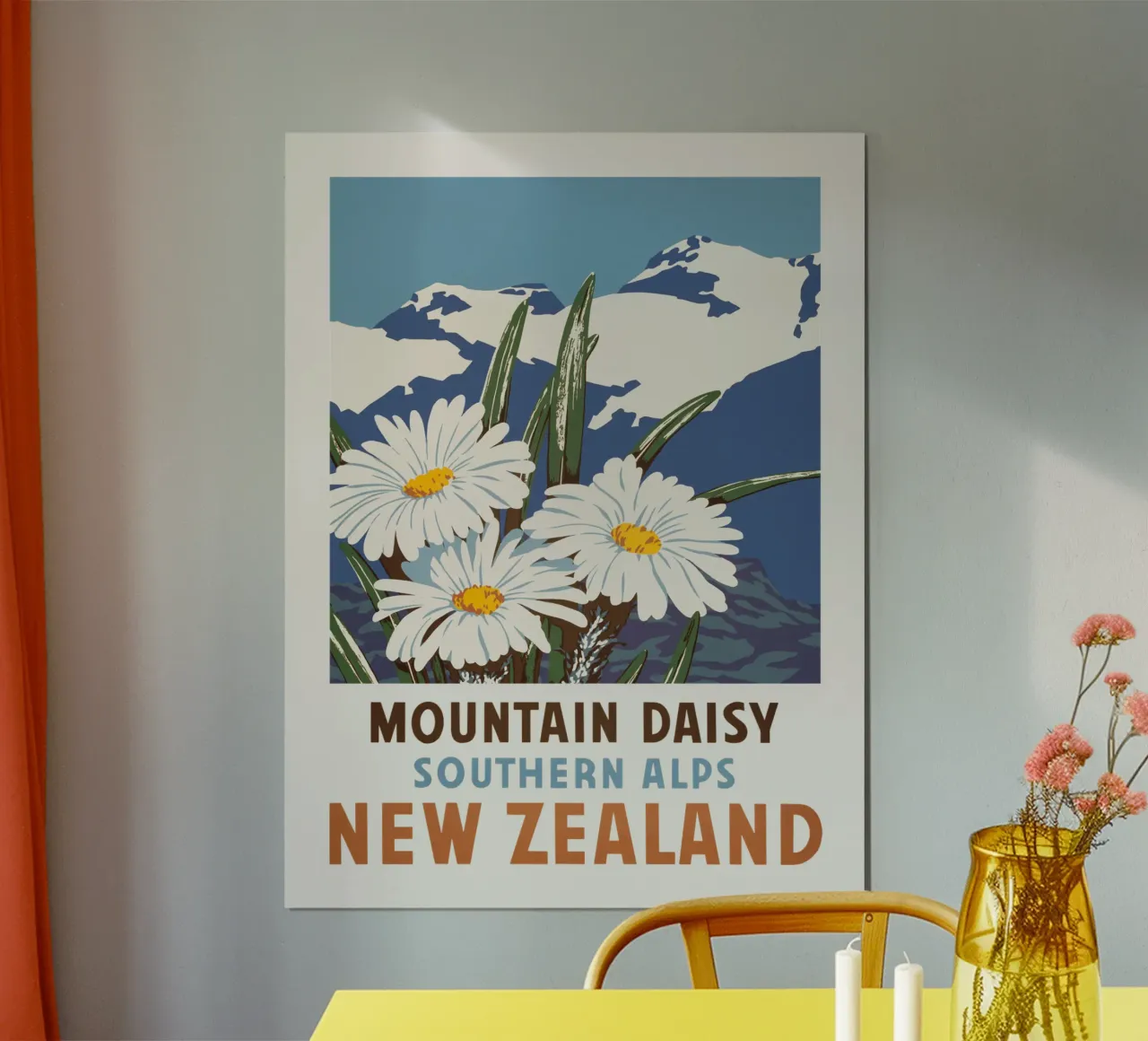 Margherita di montagna, Alpi meridionali, Nuova Zelanda poster da Vintagrafica