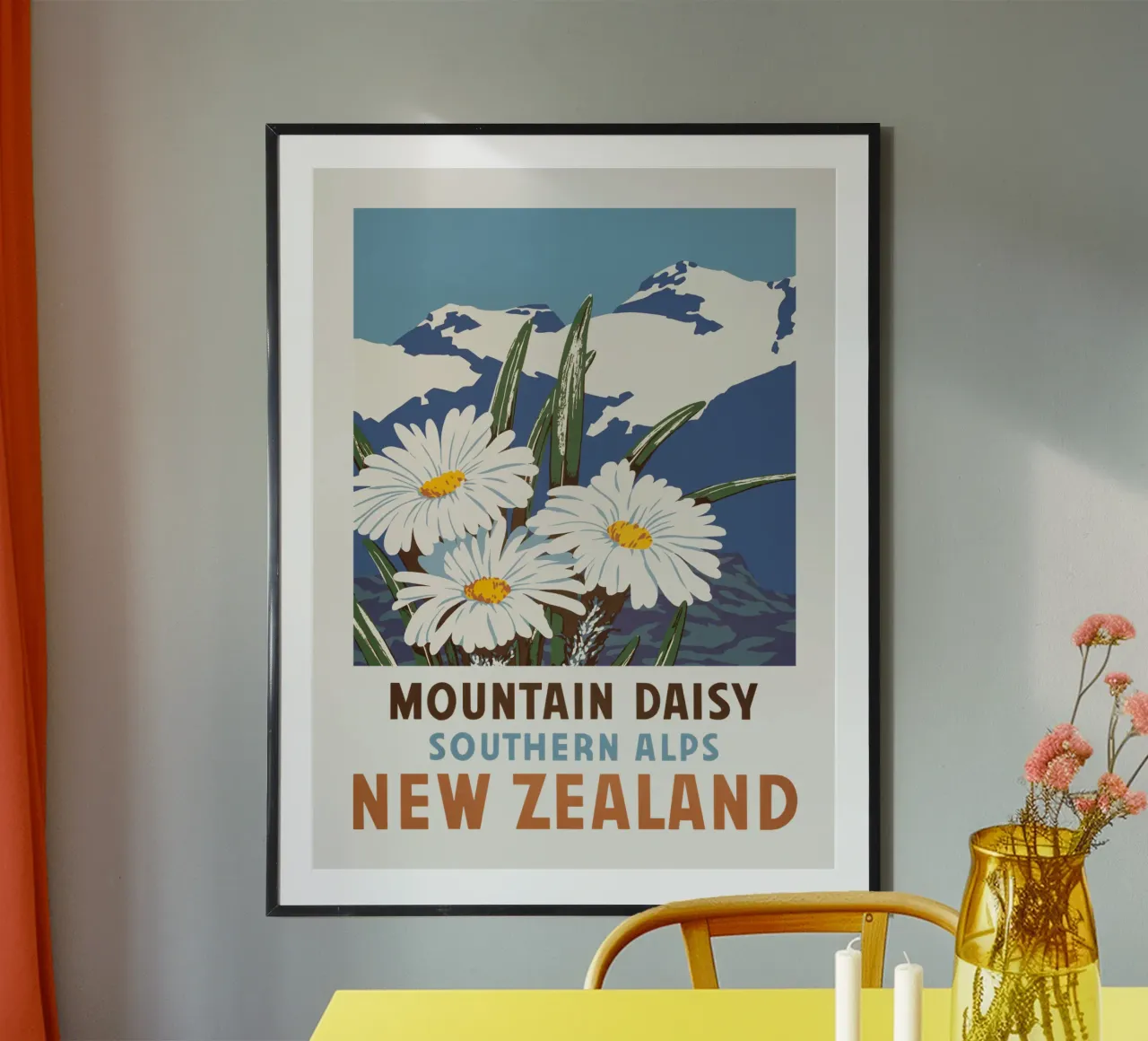 Margherita di montagna, Alpi meridionali, Nuova Zelanda poster da Vintagrafica