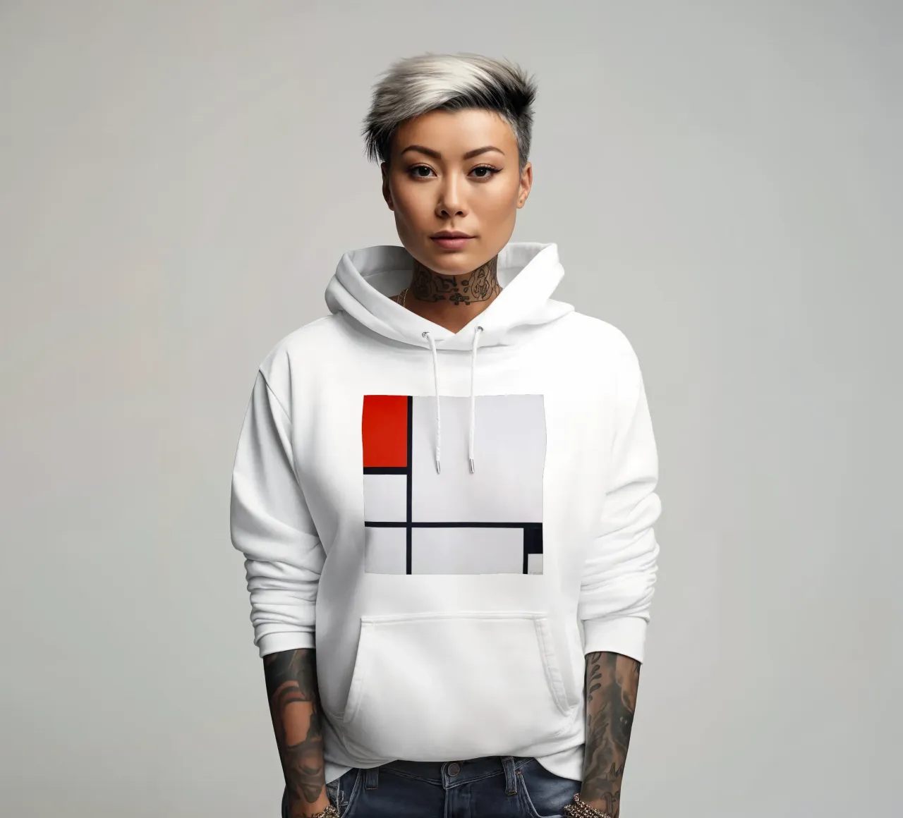 Piet Mondrian - Komposition Nr. I, mit Rot und Schwarz Hoodie von William Store