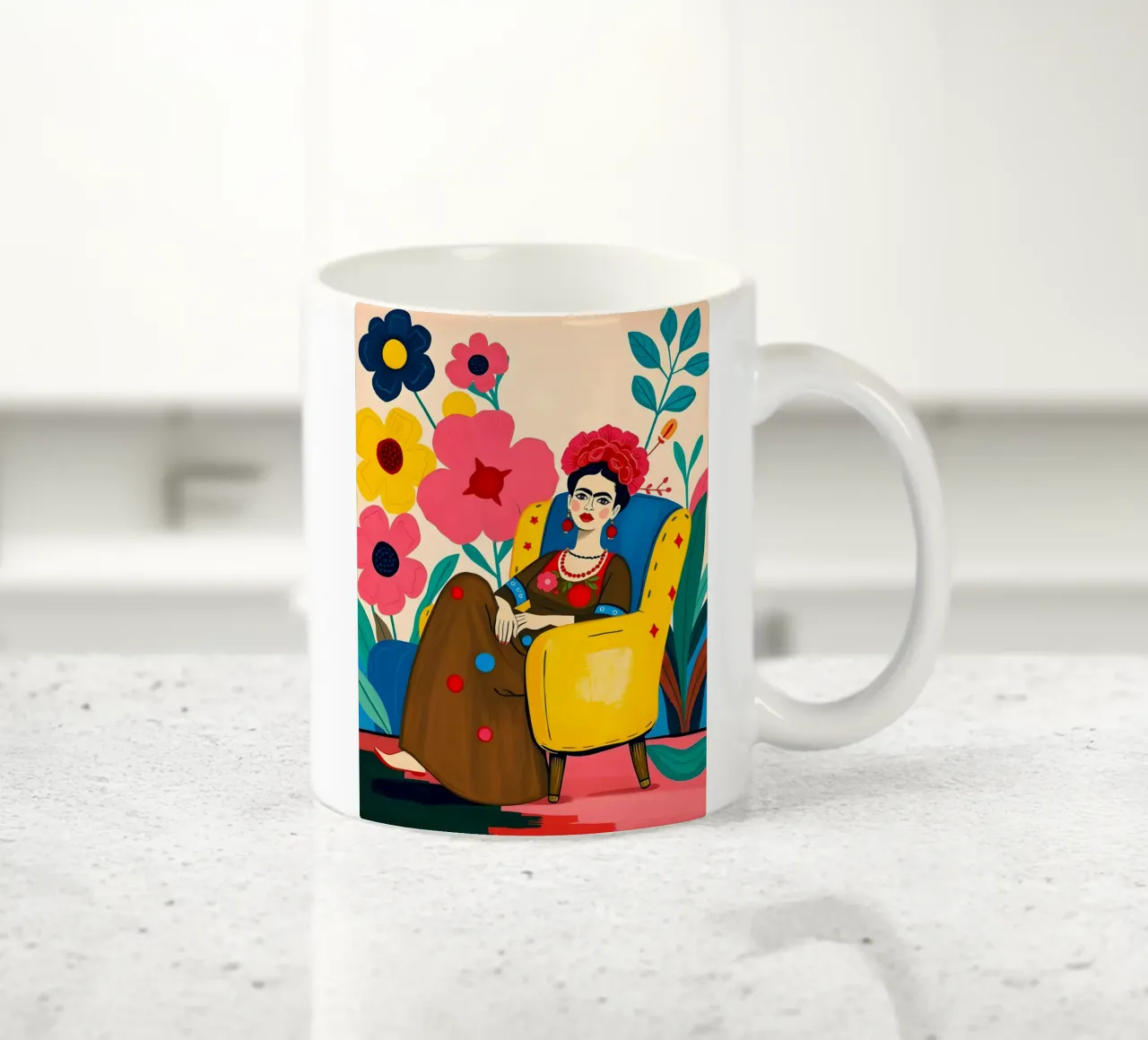 FRIDA KAHLO SEDUTA SU UNA SEDIA tazza in ceramica da ARTOMATIC
