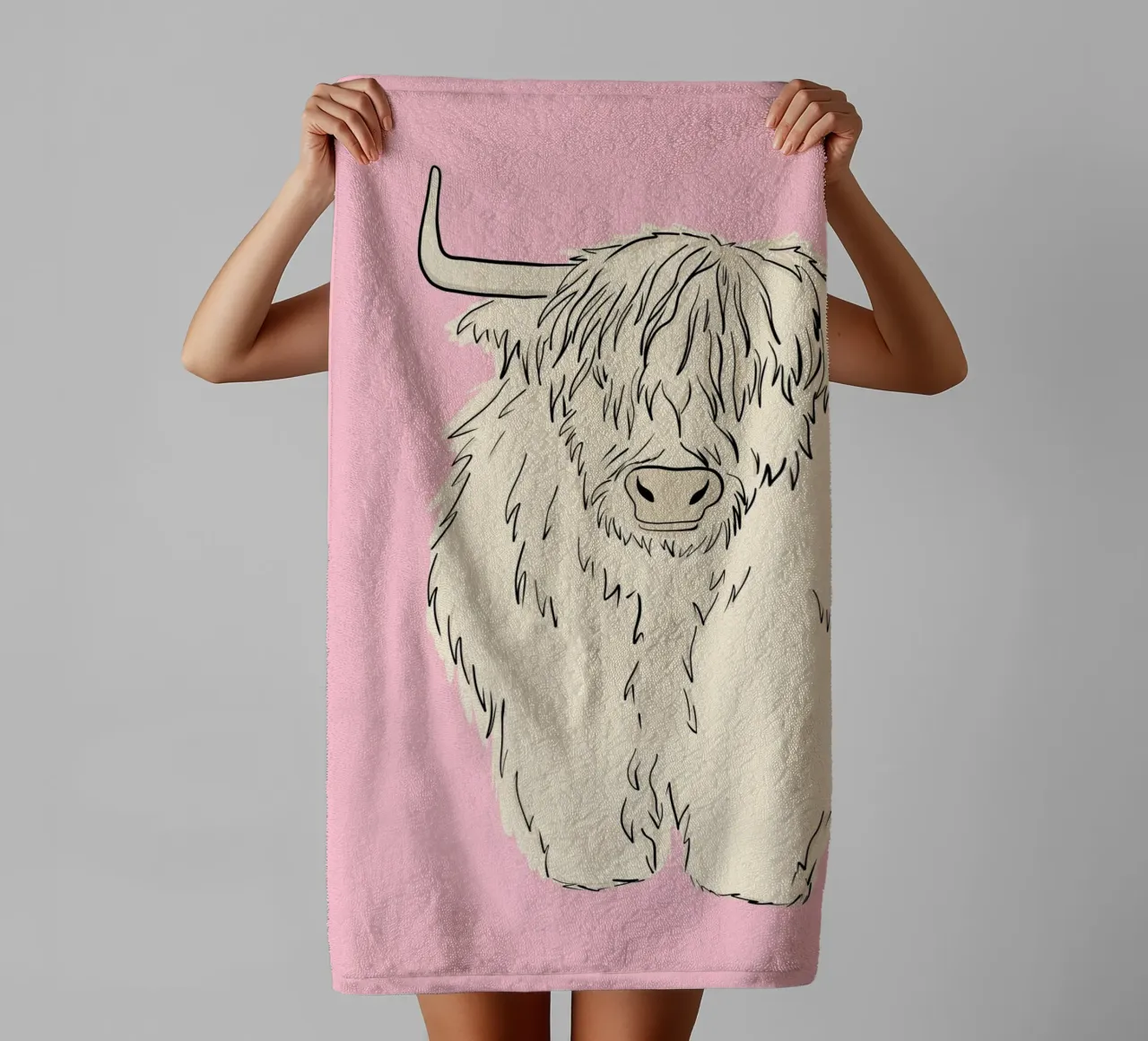 Pink Highland Cow towel by BAINAI