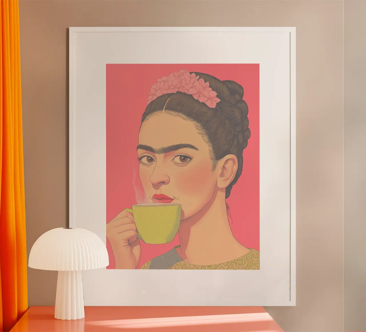 🌸 Frida & Kaffee - Feminine Rosa Ästhetik Kunstdruck Poster von Kaji