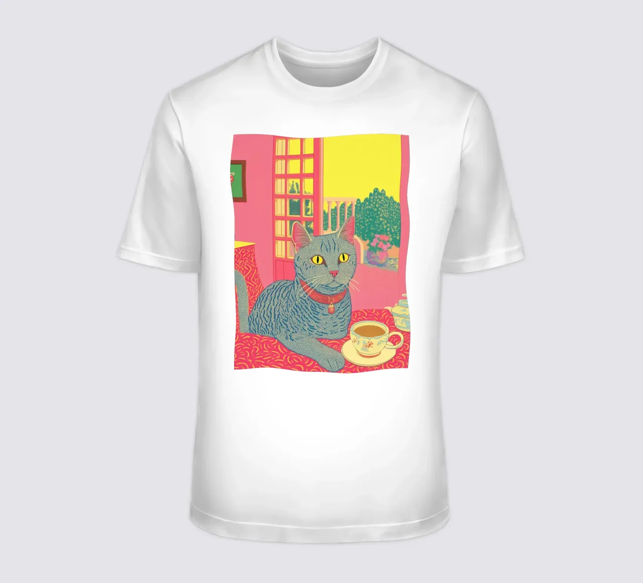 🎨 Van Gogh Cat & Coffee – Quirky Surreal Art Print t-shirt by Kaji