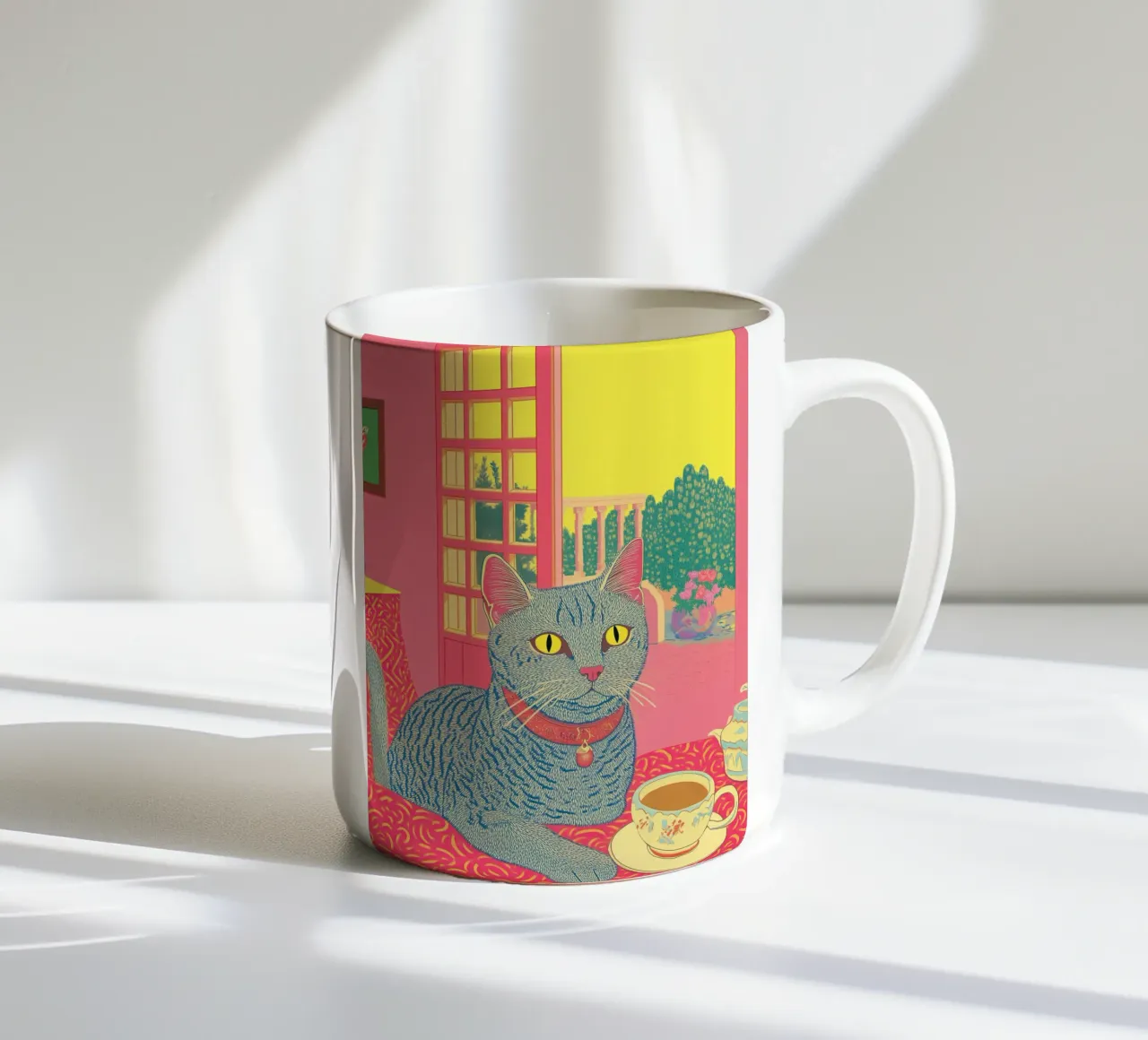 🎨 Van Gogh Cat & Coffee – Quirky Surreal Art Print ceramic mug by Kaji
