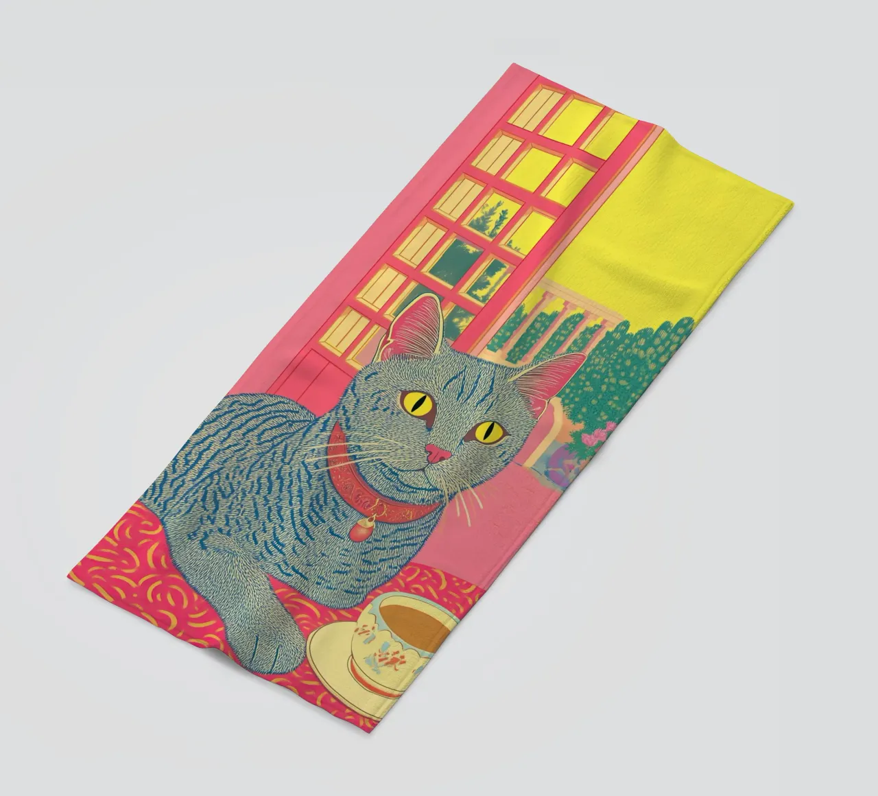 🎨 Van Gogh Cat & Coffee – Quirky Surreal Art Print beach towel by Kaji