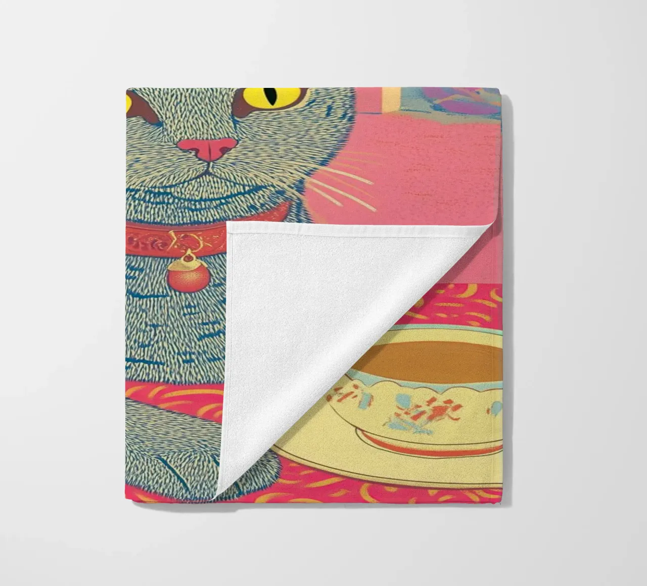 🎨 Van Gogh Cat & Coffee – Quirky Surreal Art Print beach towel by Kaji