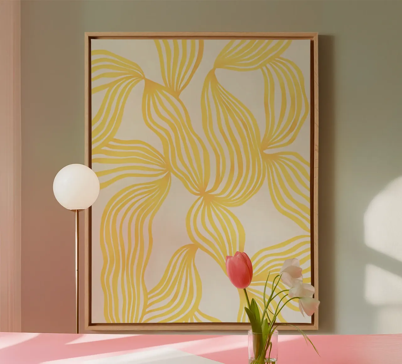 Geel Abstract Muurkunstwerk, Moderne Eigentijdse Grafische Poster canvas met Baklijst van ArtHaus