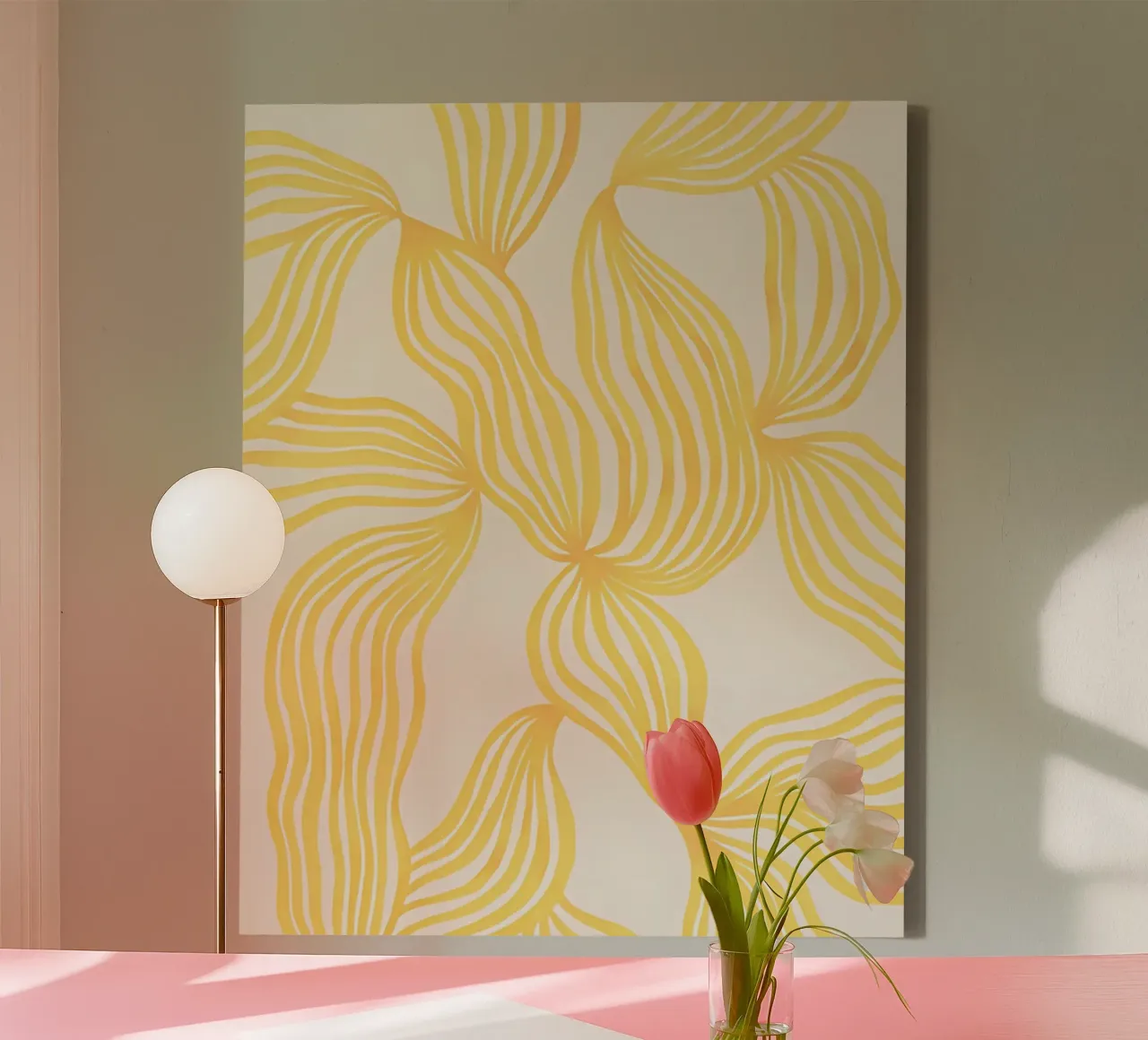 Geel Abstract Muurkunstwerk, Moderne Eigentijdse Grafische Poster canvas met Baklijst van ArtHaus
