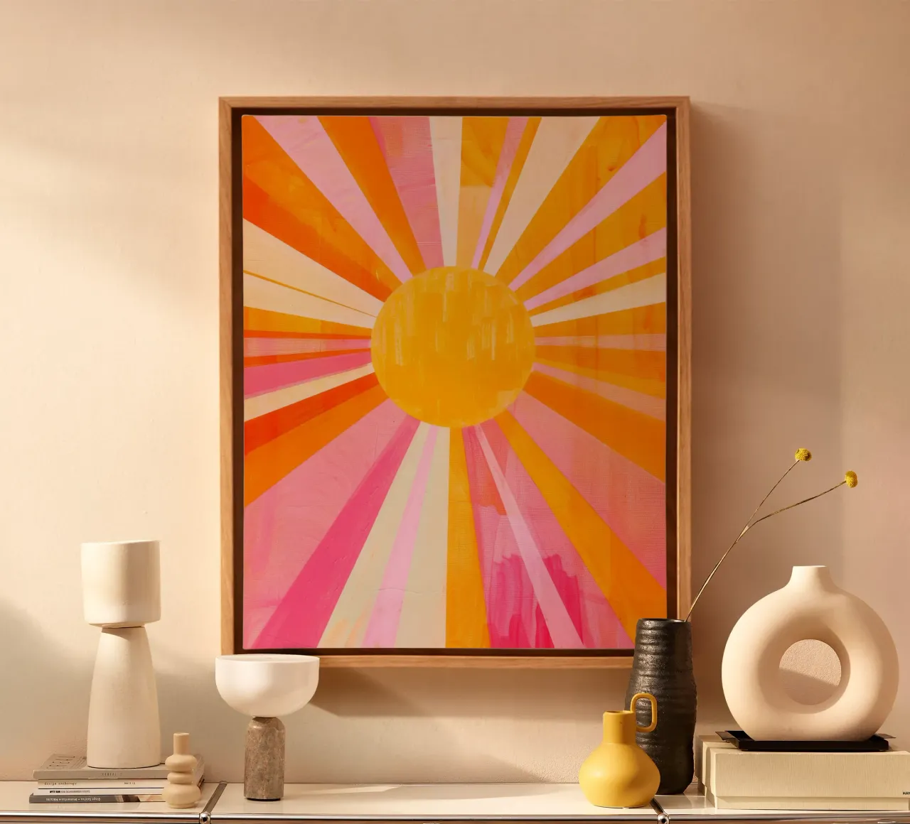 Poster solare Boho, arte astratta vibrante, poster colorato e audace tela con Cornice a cassetta da ArtHaus