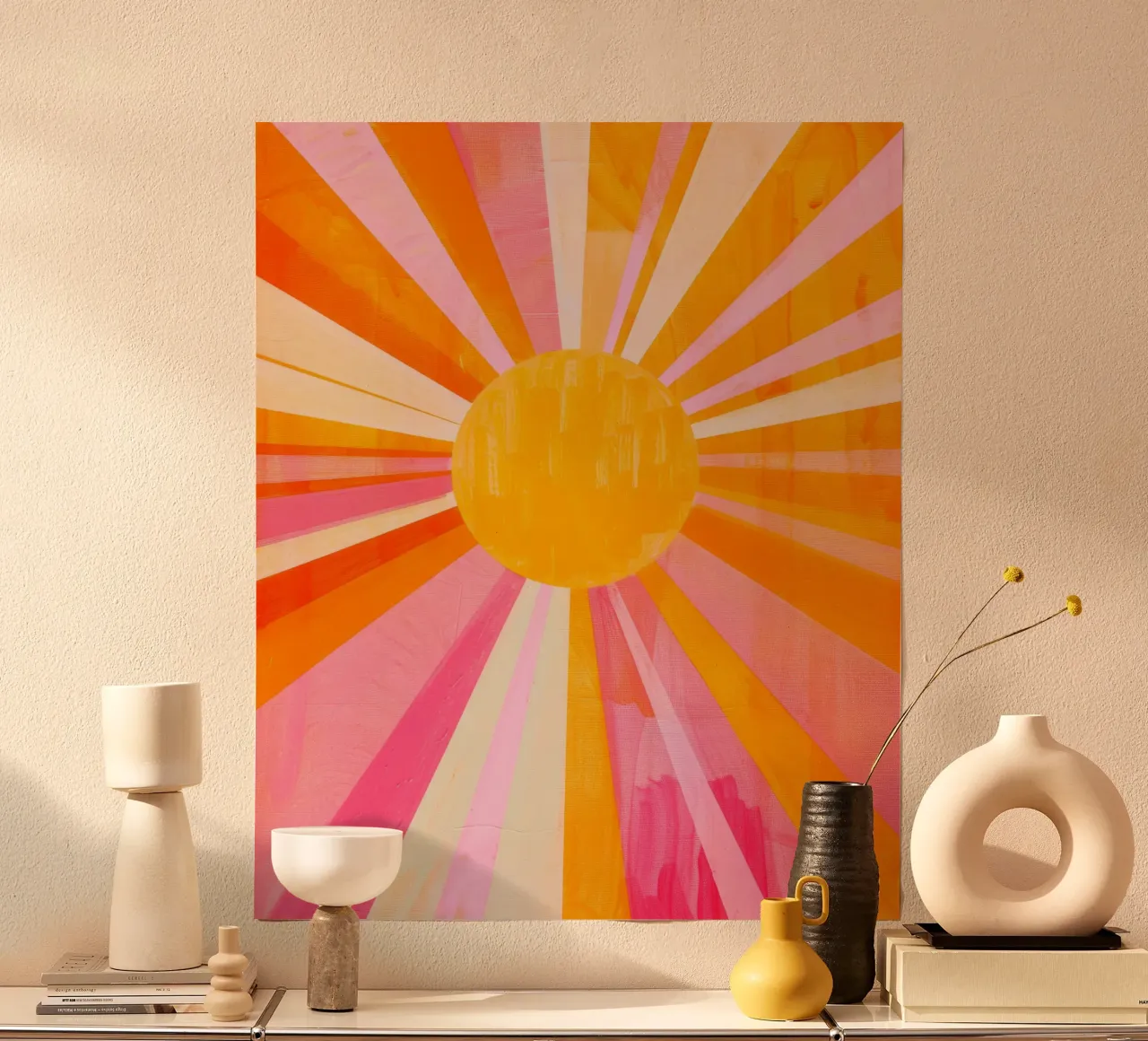 Poster solare Boho, arte astratta vibrante, poster colorato e audace poster con telaio in legno da ArtHaus